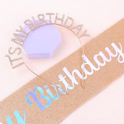 Miniatura 5 de It's My Birthday - Juego de banda y diadema de cumpleaños, banda y tiara de cumpleaños de princesa, regalos de cumpleaños para mujeres y niñas,