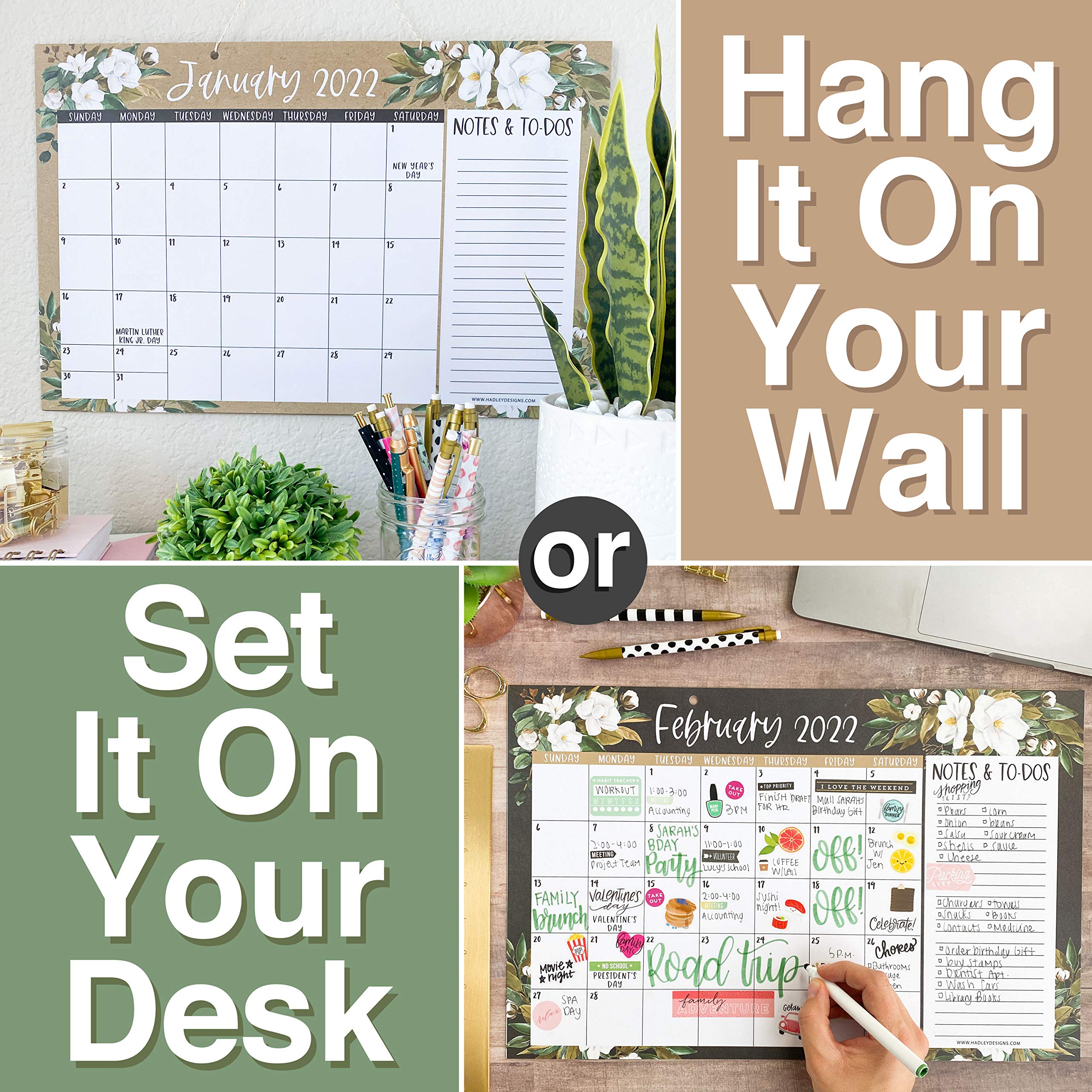 Large Desk Calendar 20222023 2022 Wall Calendar Flowers Desk