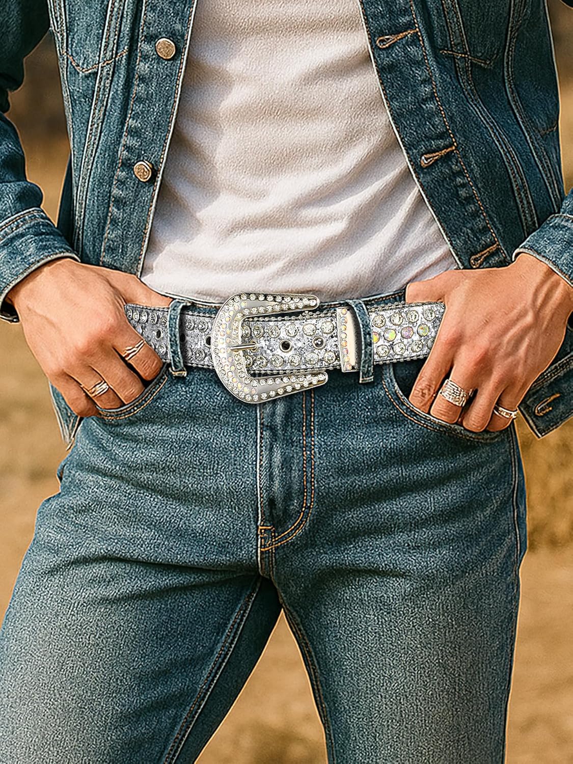 SUOSDEY Women Men Rhinestone Belt Unisex Sequin Strap Bling Crystal Western Studs Glitter Luxury Belt for Jeans Pants Dress - Image 4