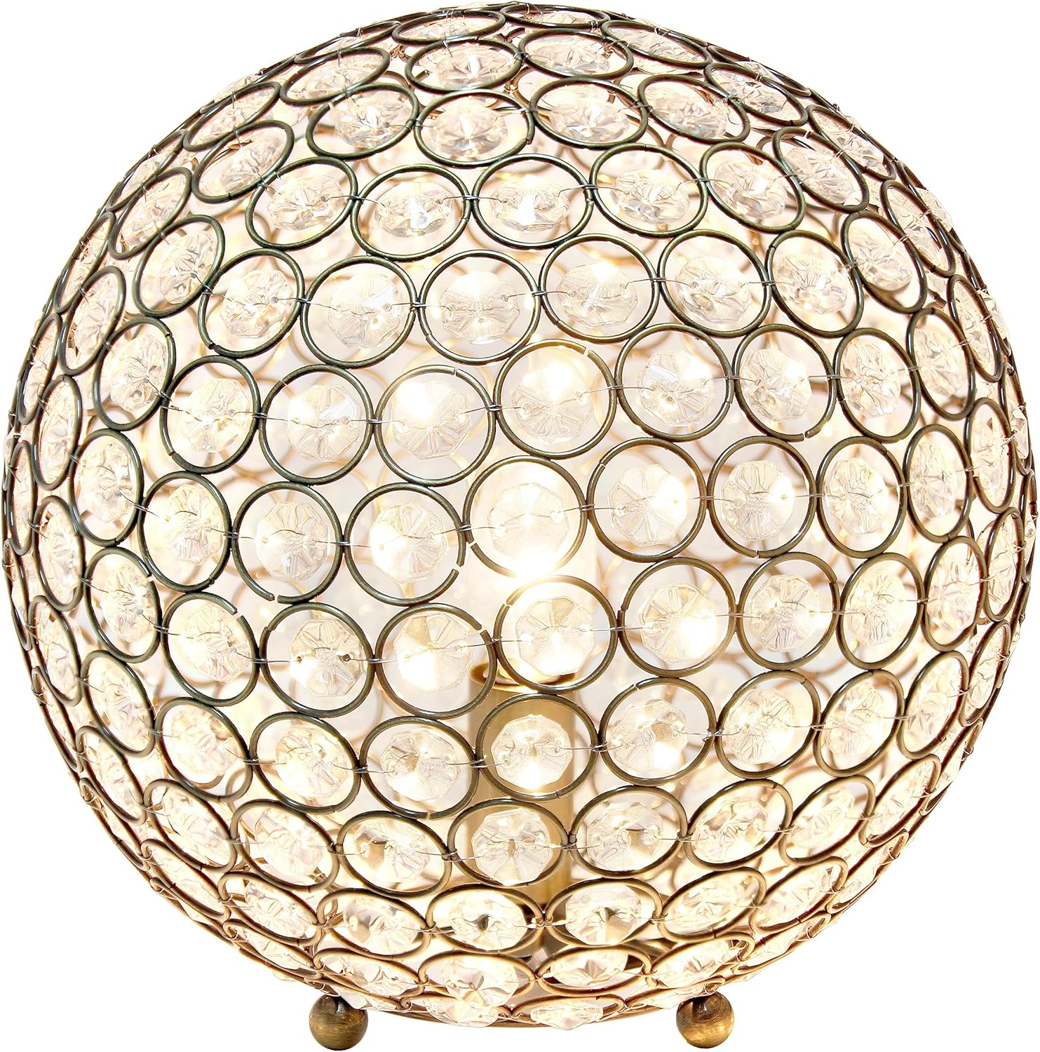 Elegant Designs LT1067-ABS 10" Elipse Crystal Collection Metal Crystal Ball Sequin Table Desk Lamp for Accent Lighting, Décor, Living Room, Antique Brass