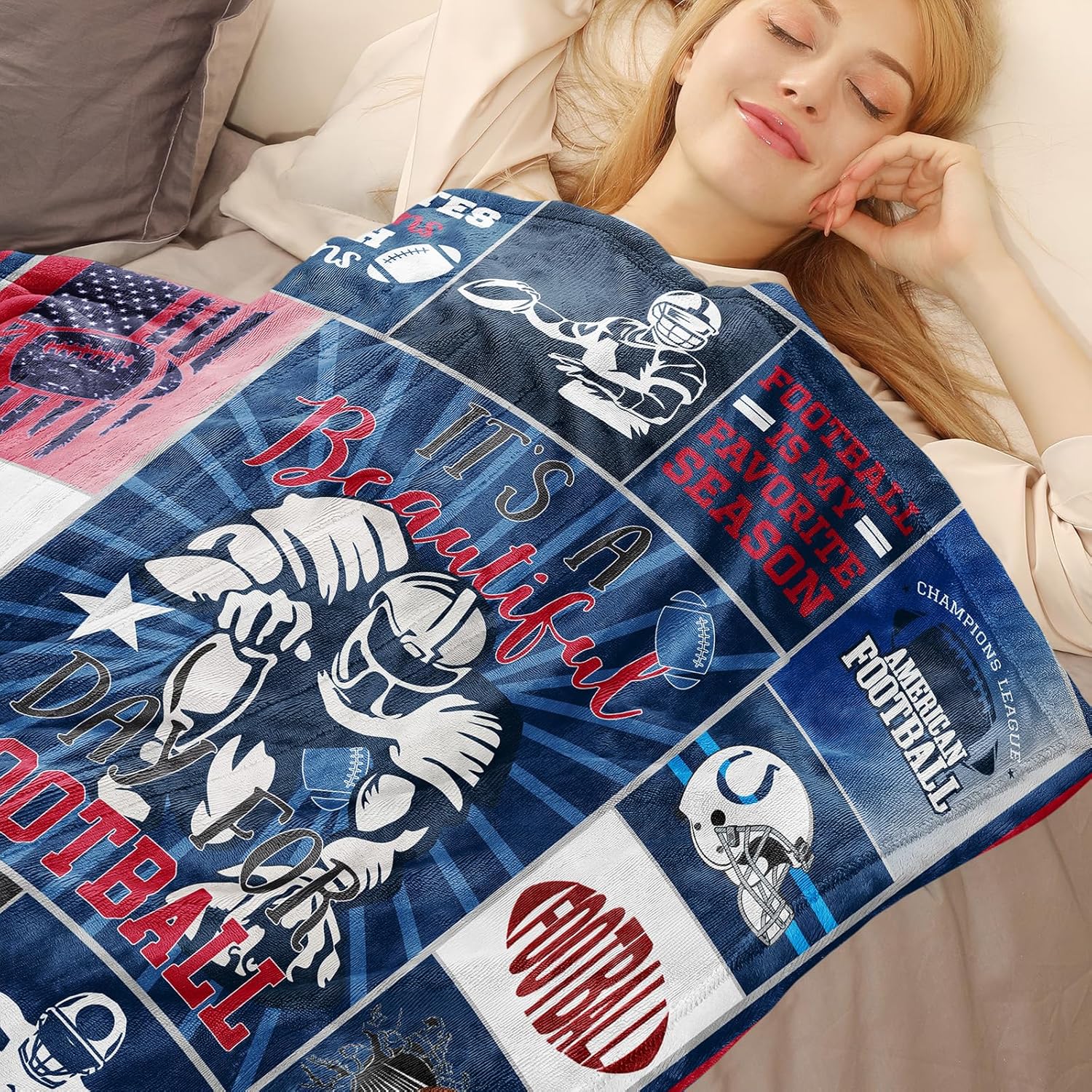 50" x 40" New Football Flannel Throw Blanket, Sport Theme Patr Blanket for Kids Boys Girls, Rugby Game Plush Blanket Ball Games Throw All Seasons Warm Cozy for Sofa Chairs Bed Home Fans Men Gift 2 - Image 8