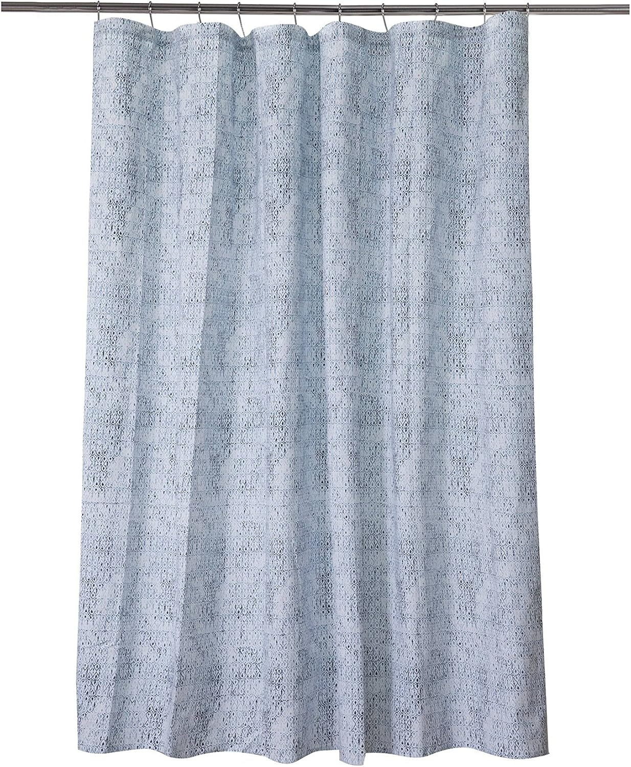 Threshold Washed Geo Shower Curtain Aqua 100 Cotton Home