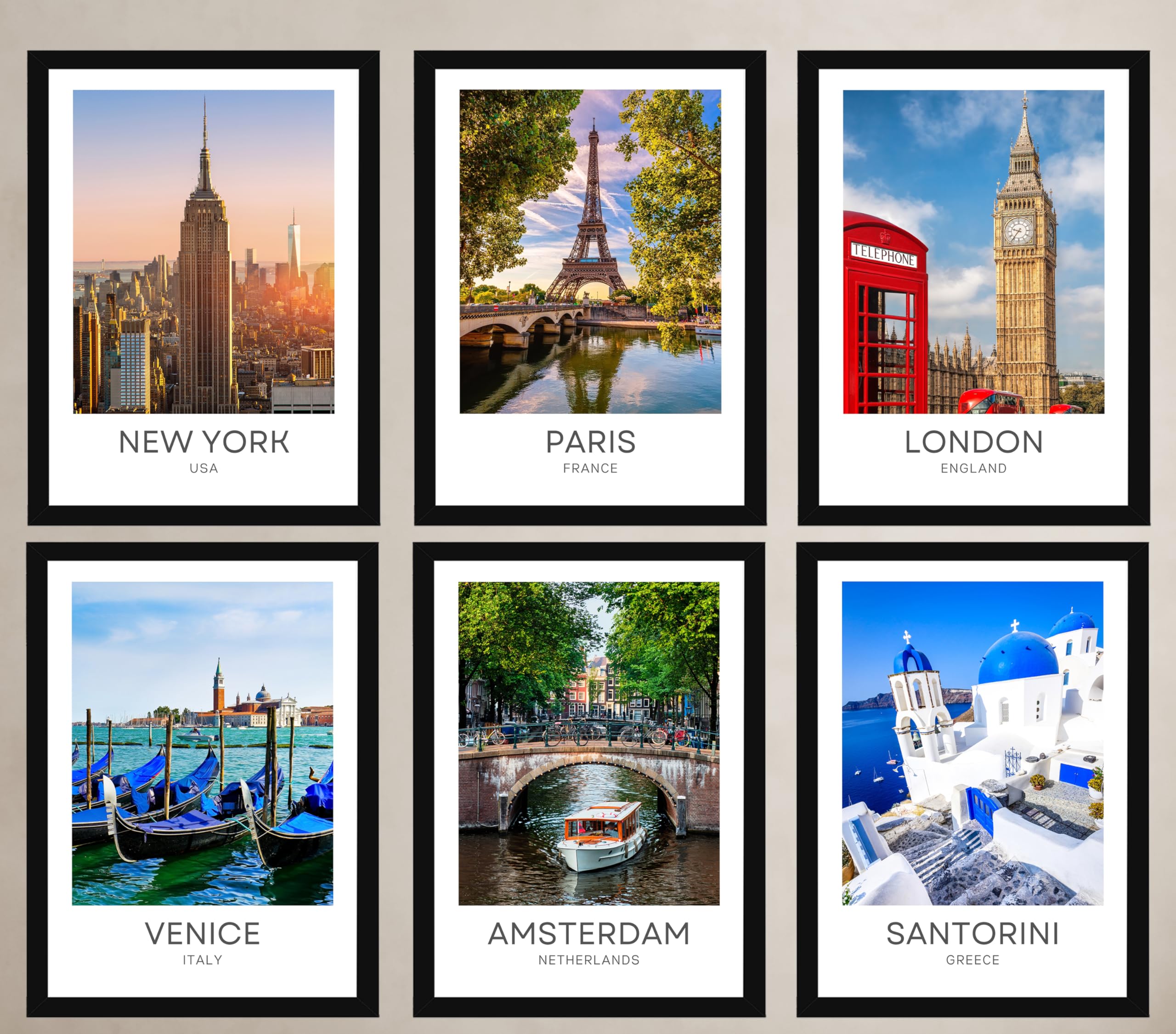 Eviepops PrintsPICK YOUR OWN Iconic Cities Unframed A4 A3 Travel Posters, Photographic City Destination Wall Art Home Décor, Paris New York Amalfi Coast Amsterdam Santorini San Fran (PICK 3 – A4)