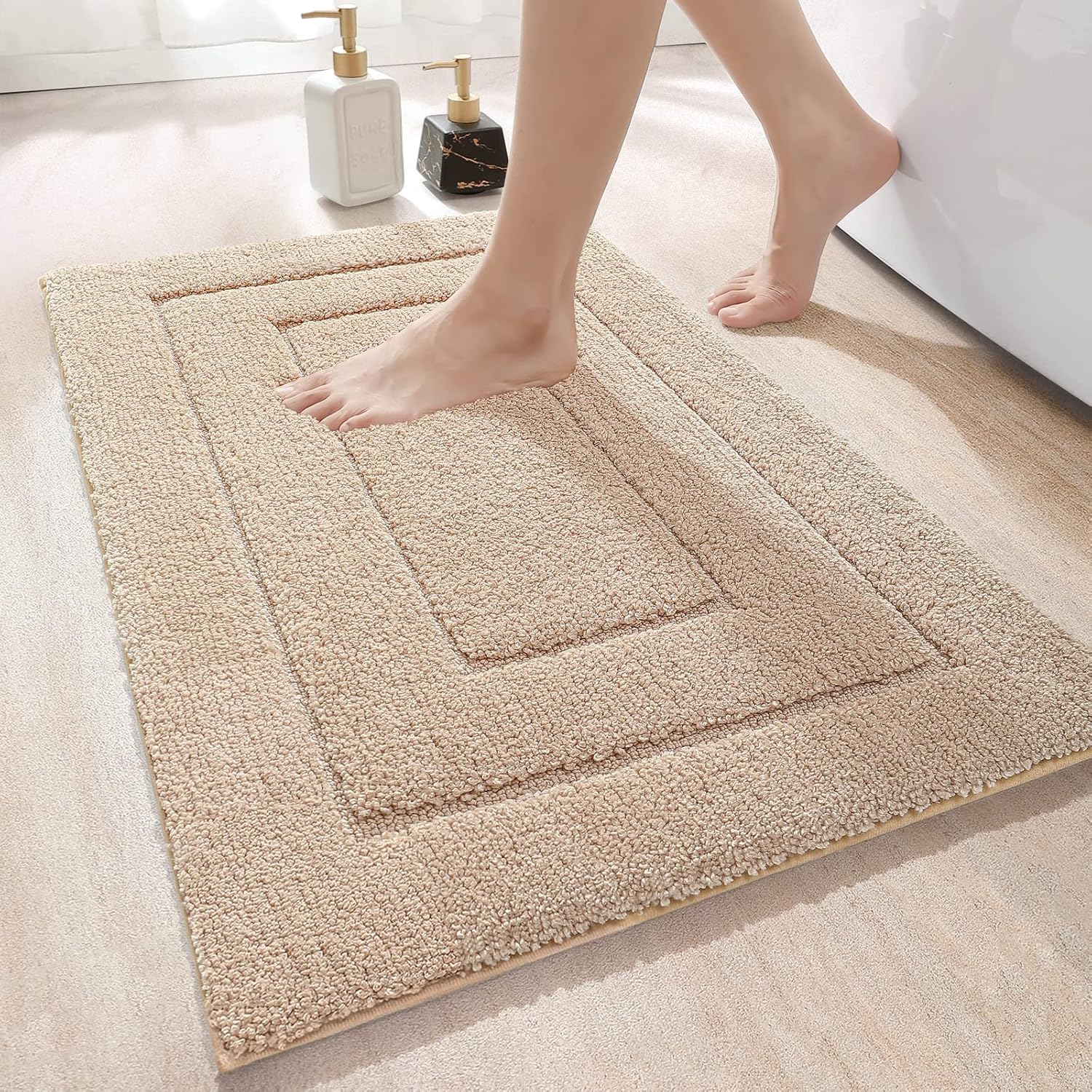 DEXI Bathroom Rug Mat, Extra Soft Absorbent Premium Bath Rug, Non-Slip Comfortable Bath Mat, Carpet for Tub, Shower, Bath Room, Machine Washable, 16"x24", Beige 16"X24" Beige