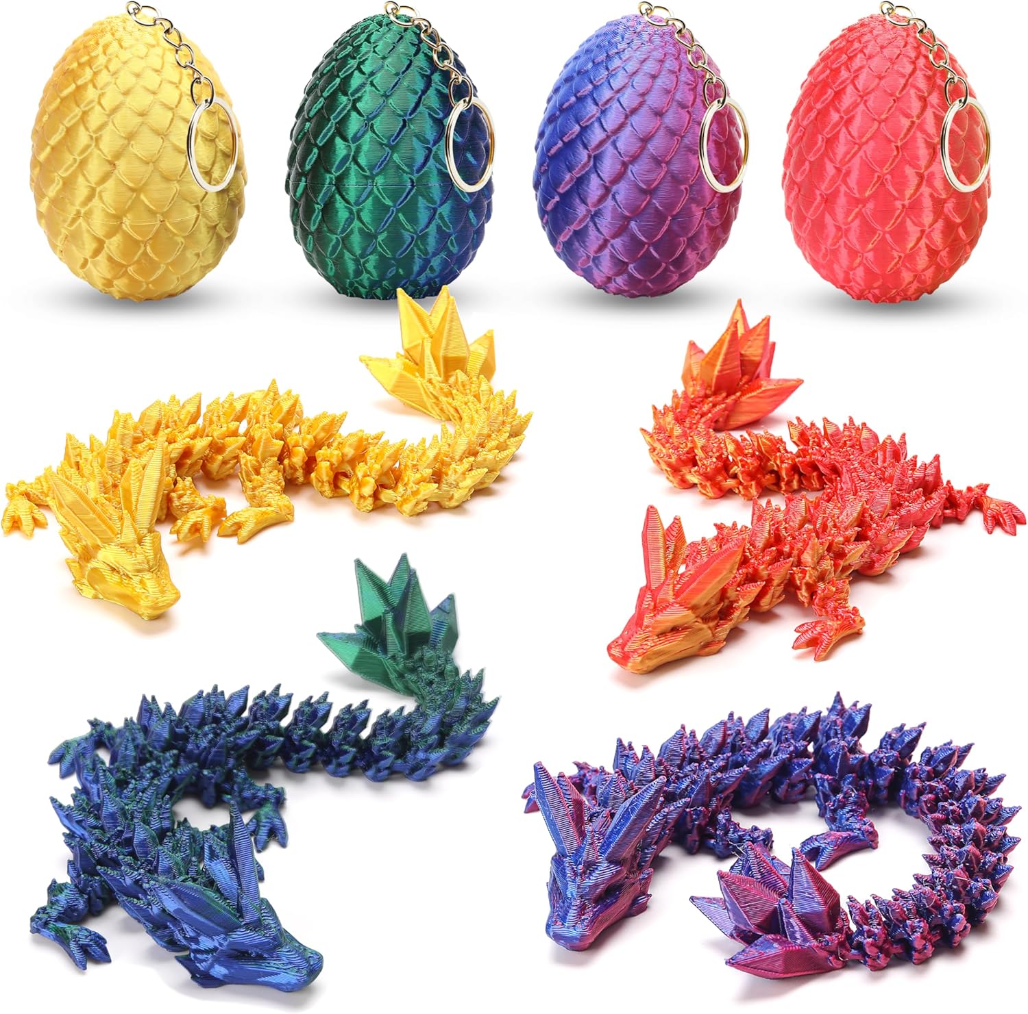 4PCS 3D Printed Dragon Eggs with Dragon Inside, Easter Basket Stuffers for Teens, Easter Gifts for Kids, Easter Basket Filler Ideas, Prefilled Easter Eggs with Toys, Easter Egg Fillers for Boys Girls