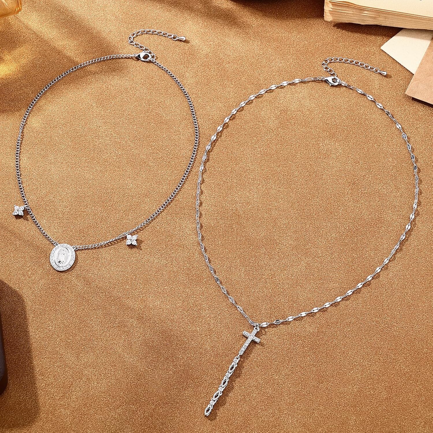 FEEL STYLE Cross Necklace for Women - Dainty Virgin Mary Necklace - Layered Choker Necklace Religious Jewelry - Image 5