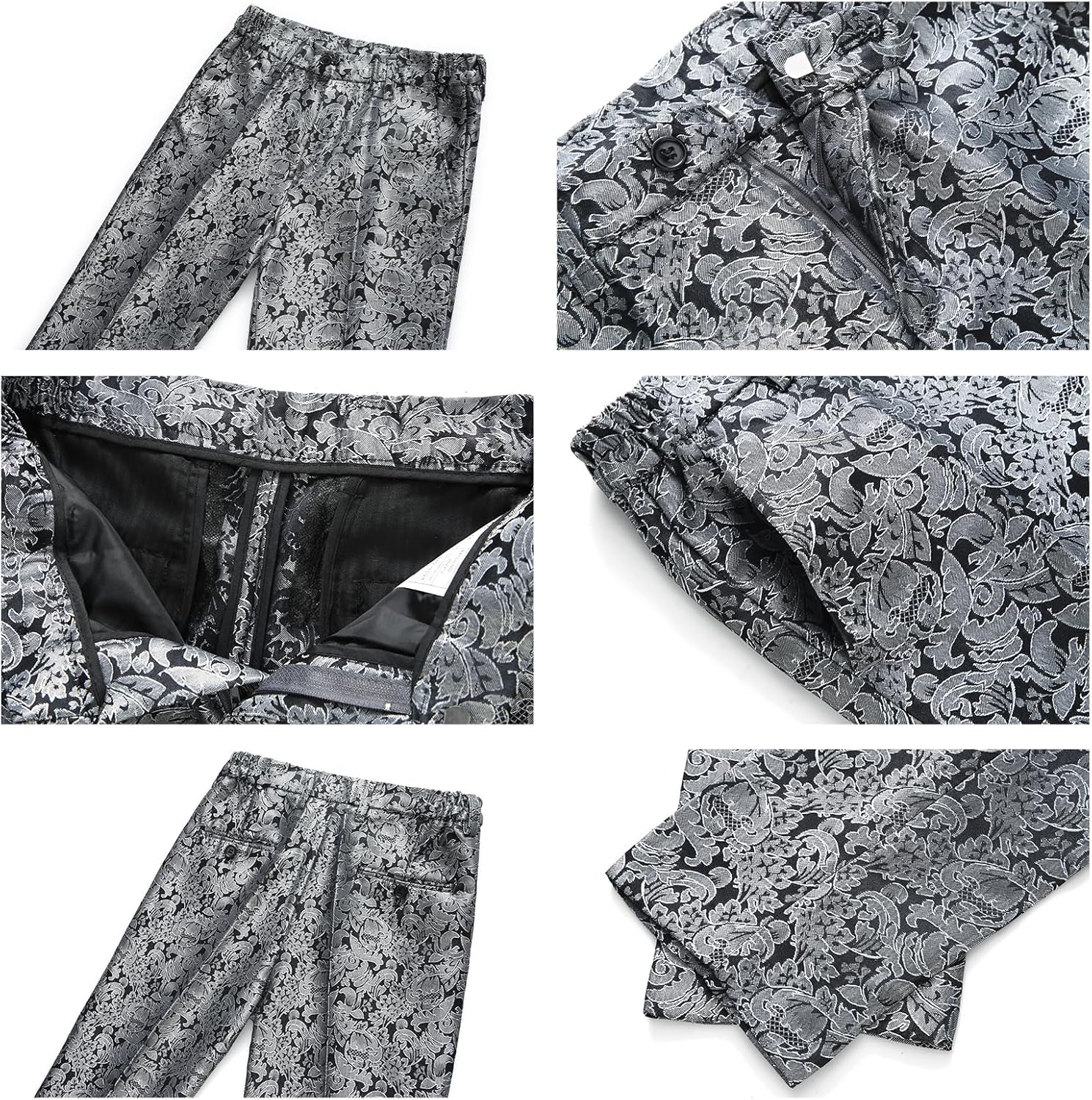 Lamgool Boys Suit 3 Pieces Slim Fit Tuxedo Formal Set with Floral Jacquard Jacket Pant Vest for Wedding Prom Party Size 4-16Y - Image 7