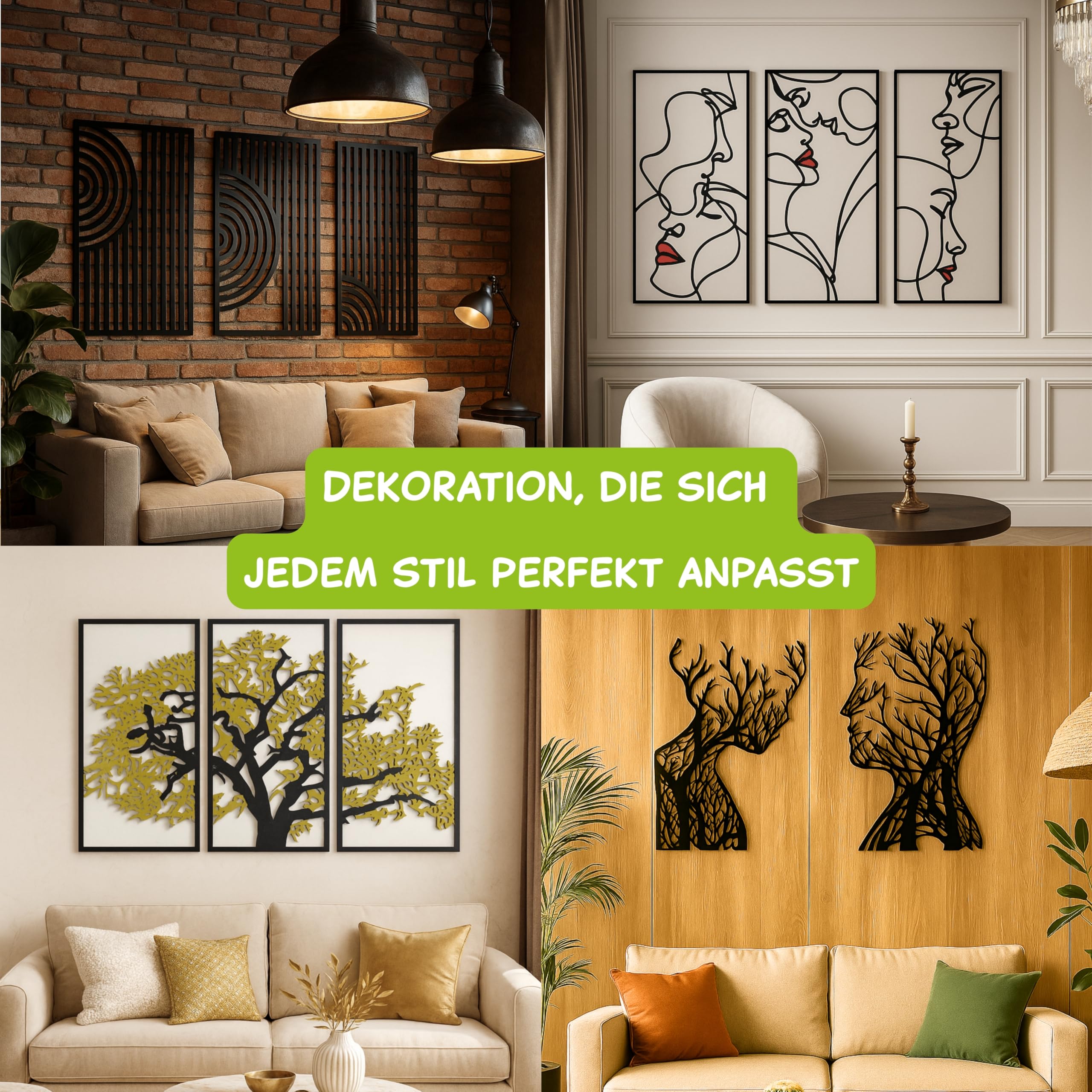 Outentin 3D Holz Wandbild Set – Moderne Wanddeko aus Holz 5mm – Wandkunst & Wandskulptur für Wohnzimmer, Schlafzimmer & Büro – Abstrakte, Boho & Zeitlose Holzdeko (43x85,5 cm, Goldene Blumen)