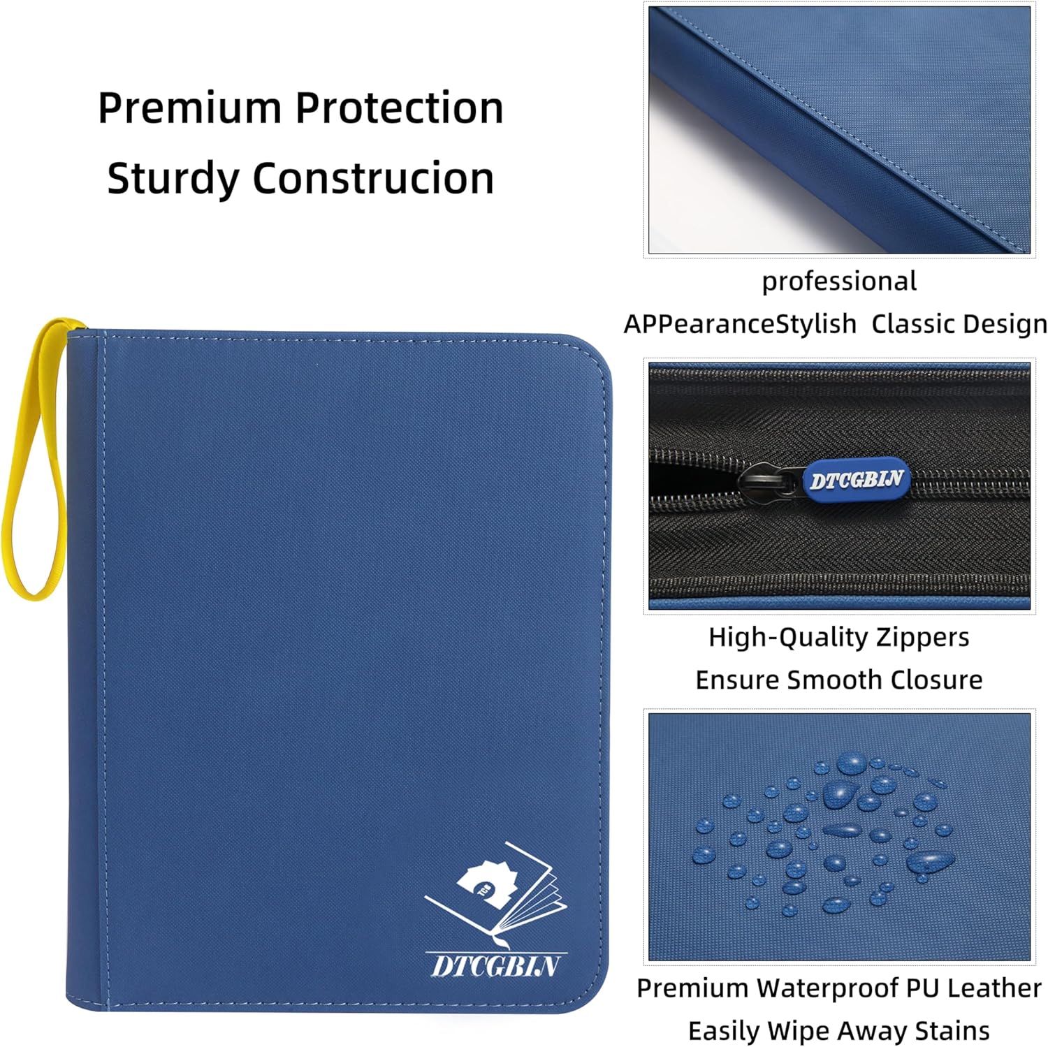 Toploader Binder, DTCGBIN 4-Pocket Top Loader Trading Card Binder Album Compatible for PKM TCG MTG,Holds 3"x4" 128 Rigid Cards - Blue Yellow