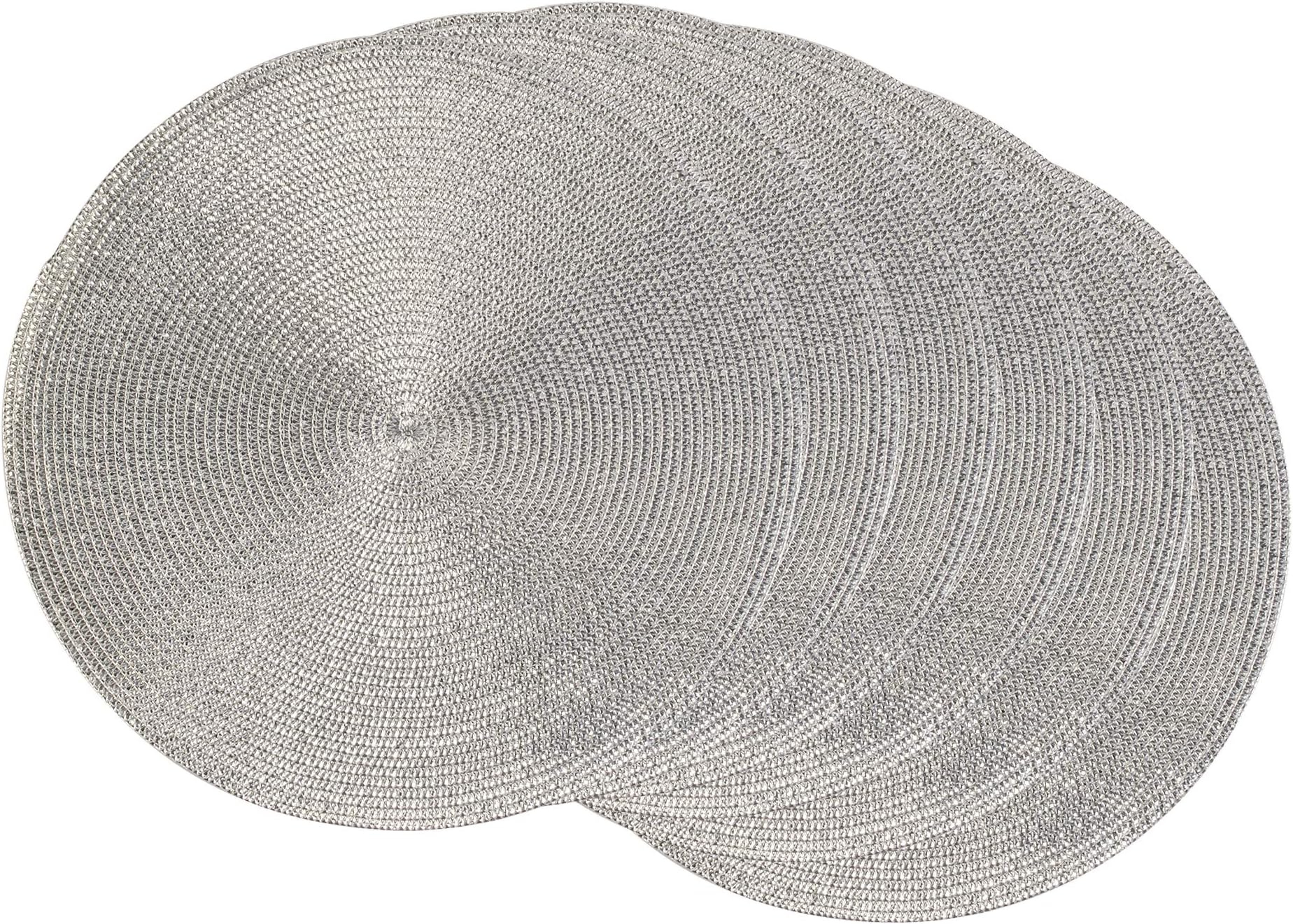 DII Woven Placemats Collection Metallic Round Placemat Set, 15", Silver, 6 Piece