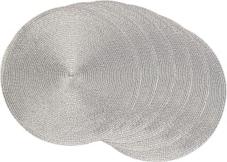 DII Woven Placemats Collection Metallic Round Placemat Set, 15", Silver, 6 Piece