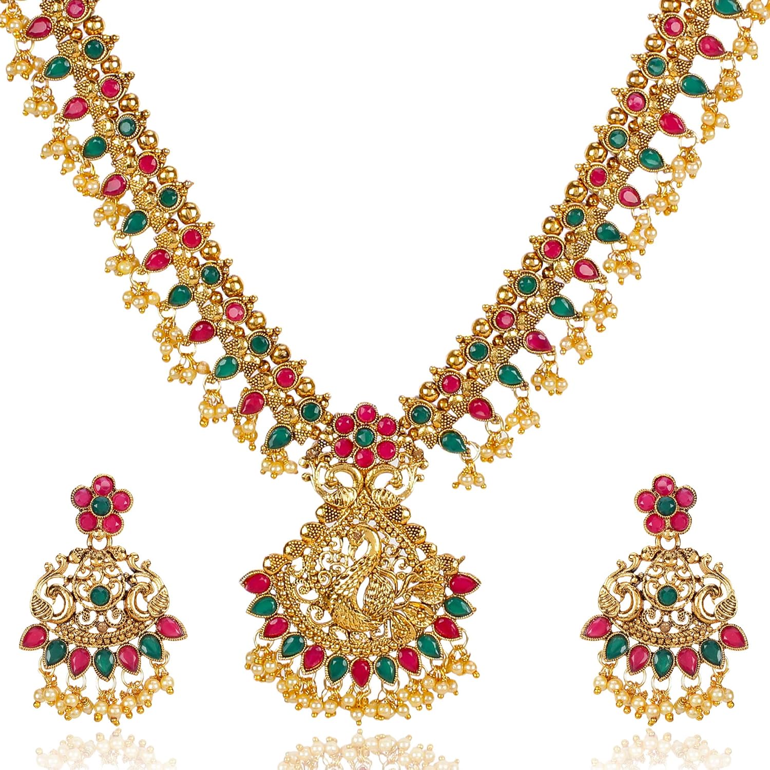 Shining Diva Fashion Latest Traditional Design Necklace Set for Women Wedding Gold Plated Jewellery Set for Women (Golden) (10381s)