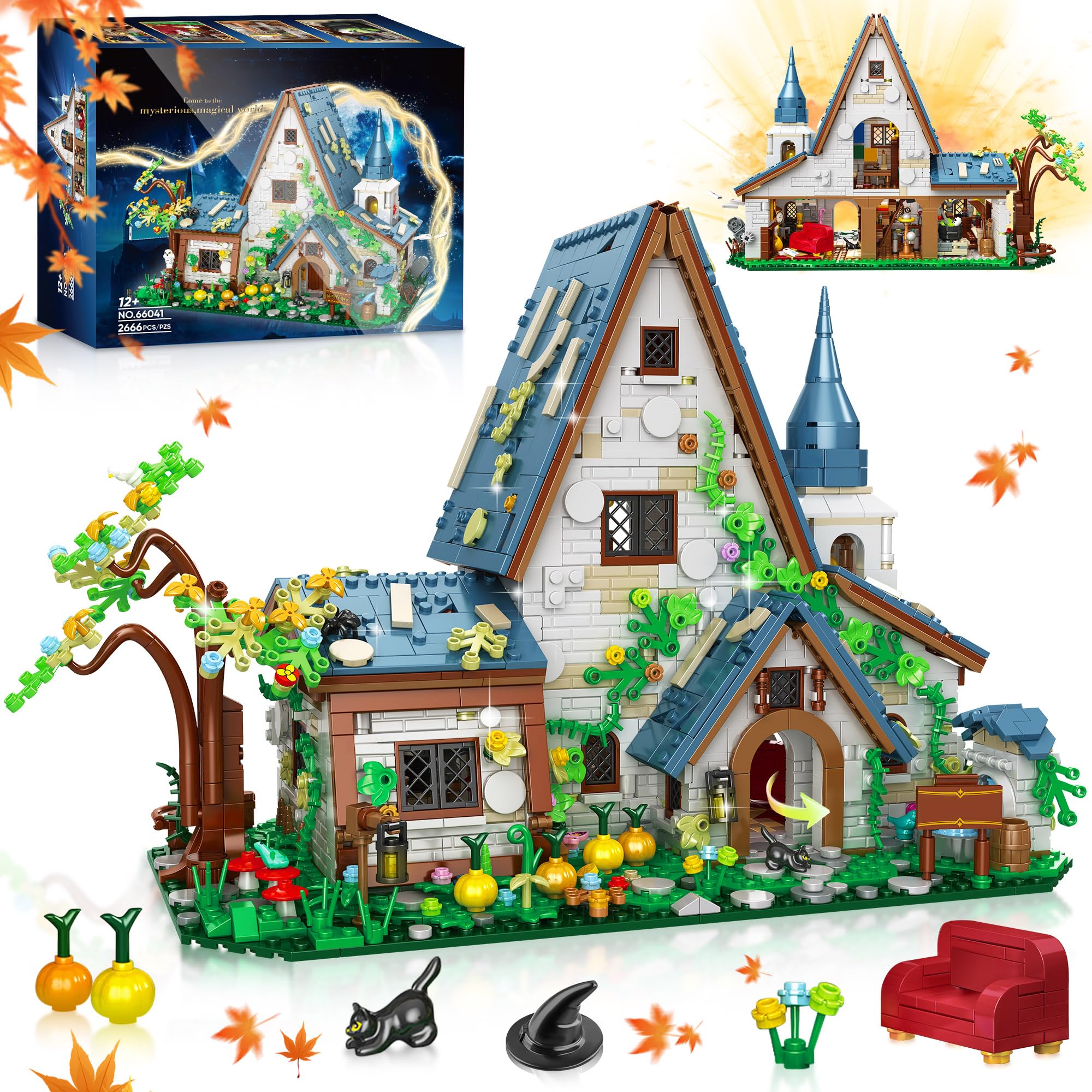 Magic Stone House Building Block for Adult, Home Architecture Decor Building Set, Miniature House Model Building for Girl 8-12, Xmas Gift for Fans/Collectors, 2666 Pcs