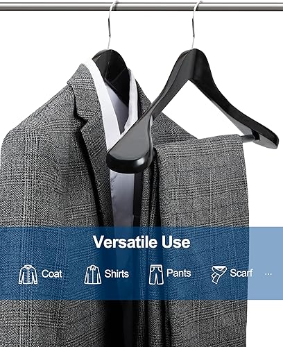 Miniatura 5 de HOUSE DAY Perchas de traje de alta calidad, perchas de madera de hombro ancho con barra antideslizante para pantalones, acabado liso, gancho