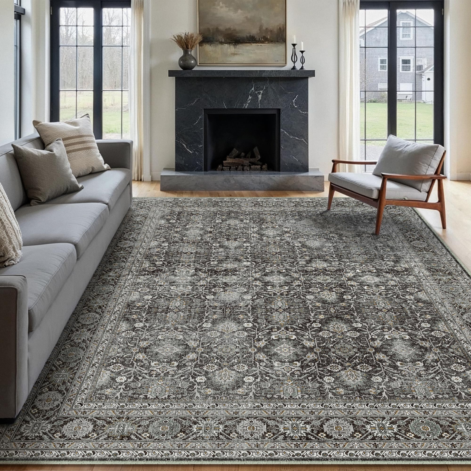 HUGEAR Vintage Teppich Wohnzimmer Waschbarer Wohnzimmerteppich Retro Waschbar rutschfest Tepich Schlafzimmer Carpet Esszimmer Büro Kurzflor Teppiche