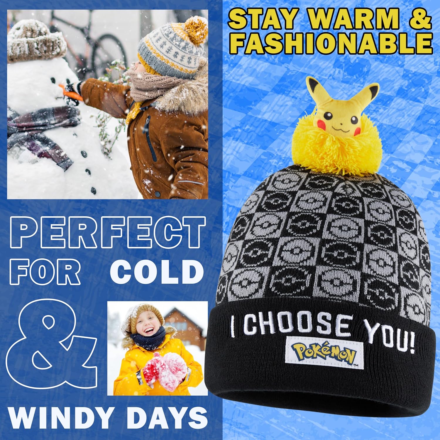 Pokemon Beanie Winter Hat for Kids, 5–12 Yrs, Knitted Beanie Hat for School, Travel, Winter Accessories, Anime Gifts for Boys