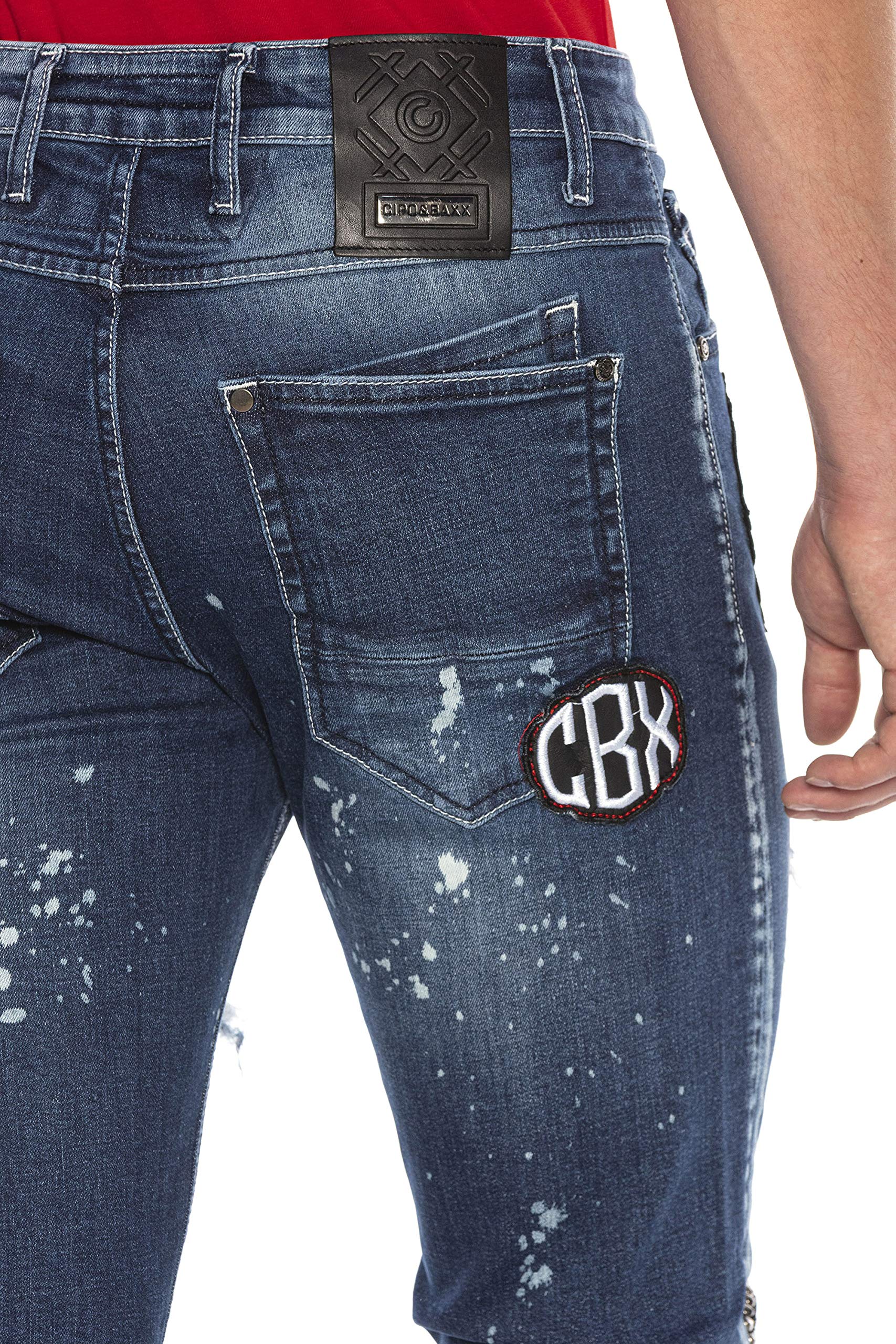 Cipo & Baxx Pantalones vaqueros rectos para hombre, pantalones vaqueros con corte de parches.