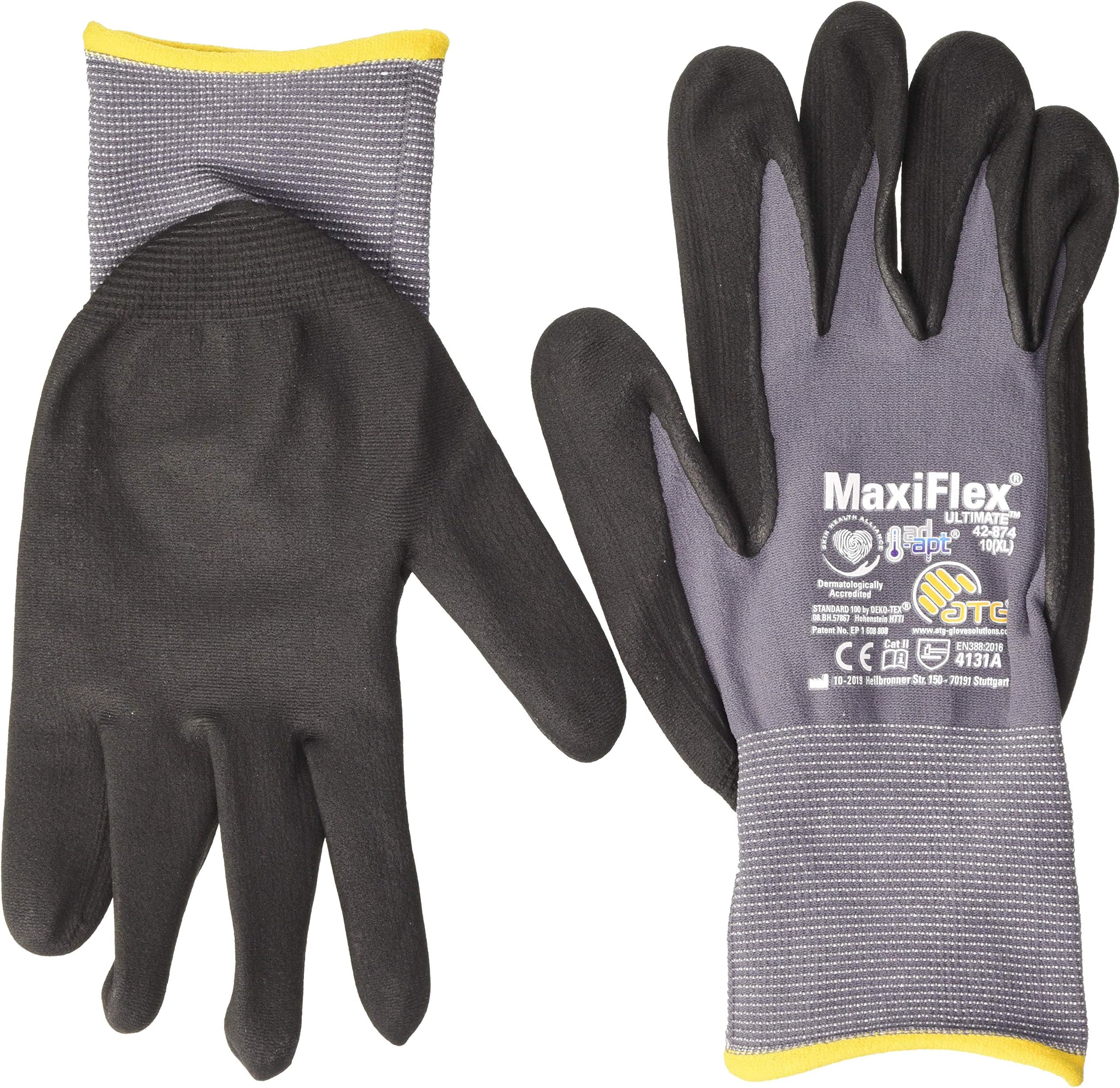 42-874 MaxiFlex® UltimateTM Glove with Ad-Apt Technology, Grey/Black, Size 10