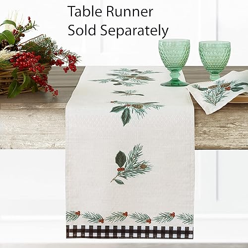 Miniatura 7 de Festive Berry - Manteles individuales de Navidad con bordes rústicos, diseño rústico de cuadros y acebo, estampado navideño de fácil cuidado, juego