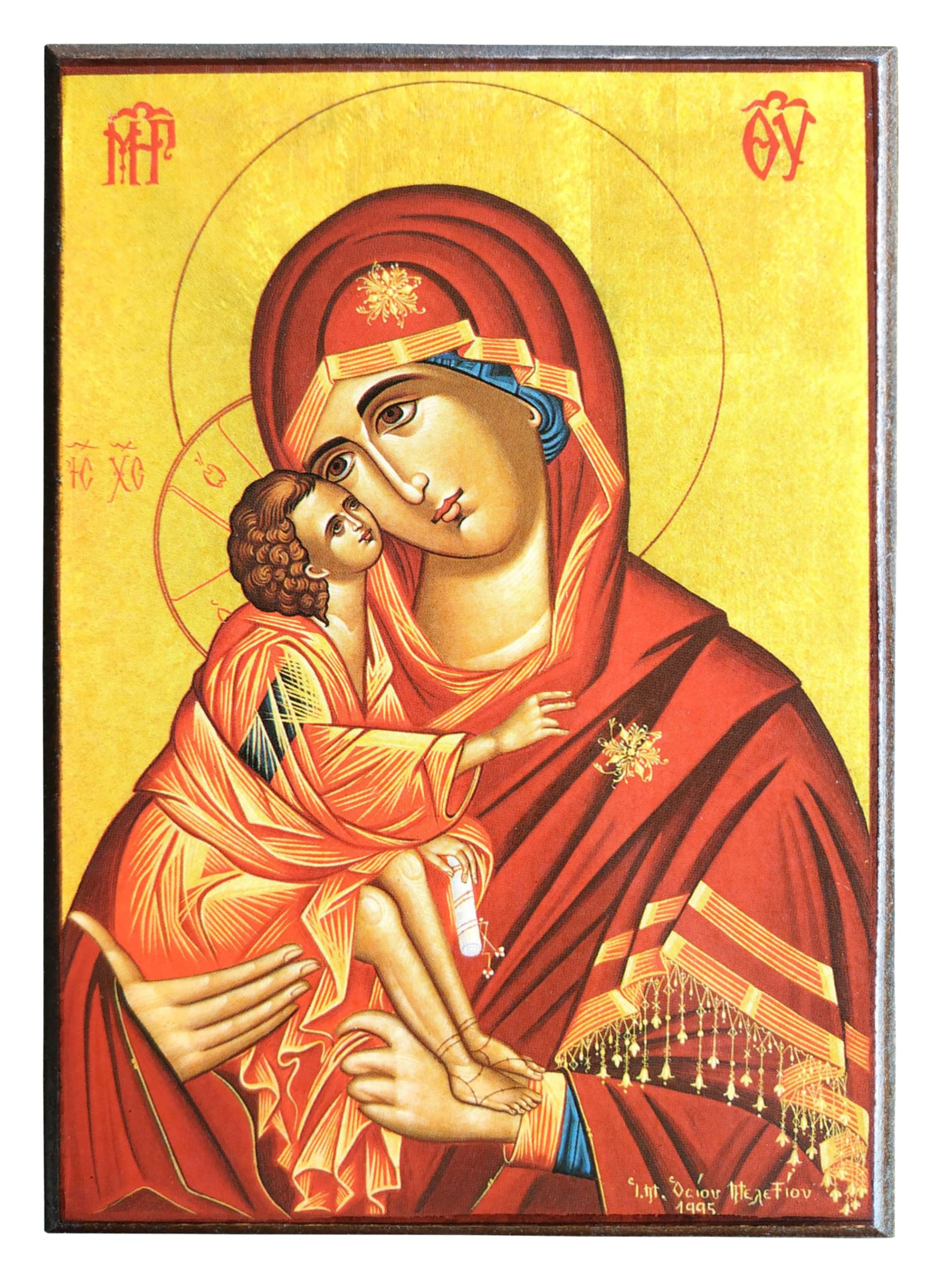 VIRGIN AND CHILD, SWEET KISSING - Greek Byzantine Orthodox Icon