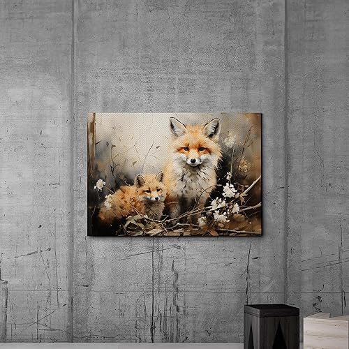 Miniatura 4 de Fox Mother Cub Print, In The Style Of Stencil,Based, Kids Wall Art, Kids Wall Art Display, Mom And Baby Animal Art Print, Canvas Prints, Wall Decor