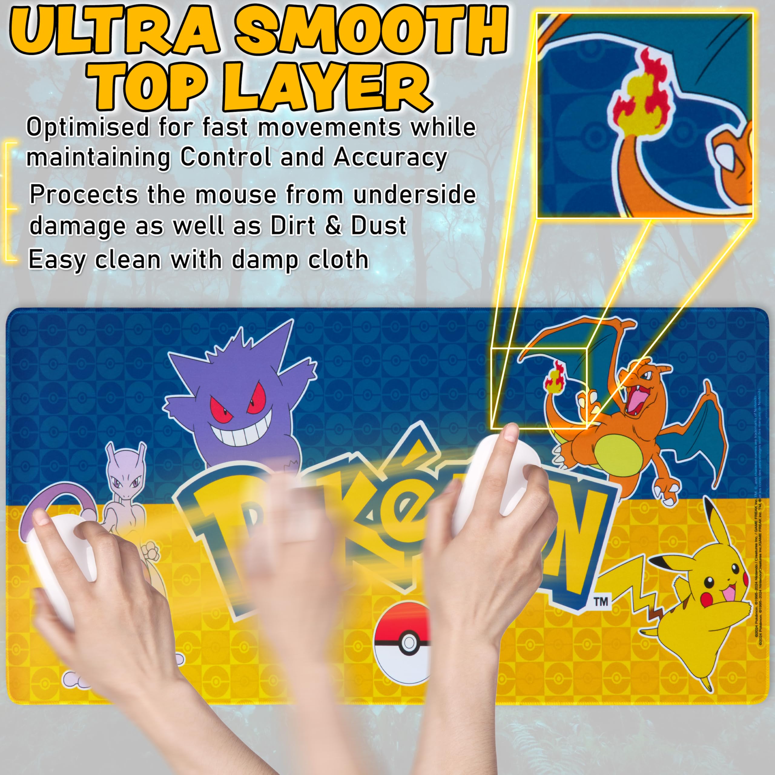 Pokémon Alfombrilla Ratón Antideslizante Pikachu Alfombrilla Gaming Grande 80x35 cm Tapete Escritorio 80 x 35cm Regalo Gamer (Azul Marino)