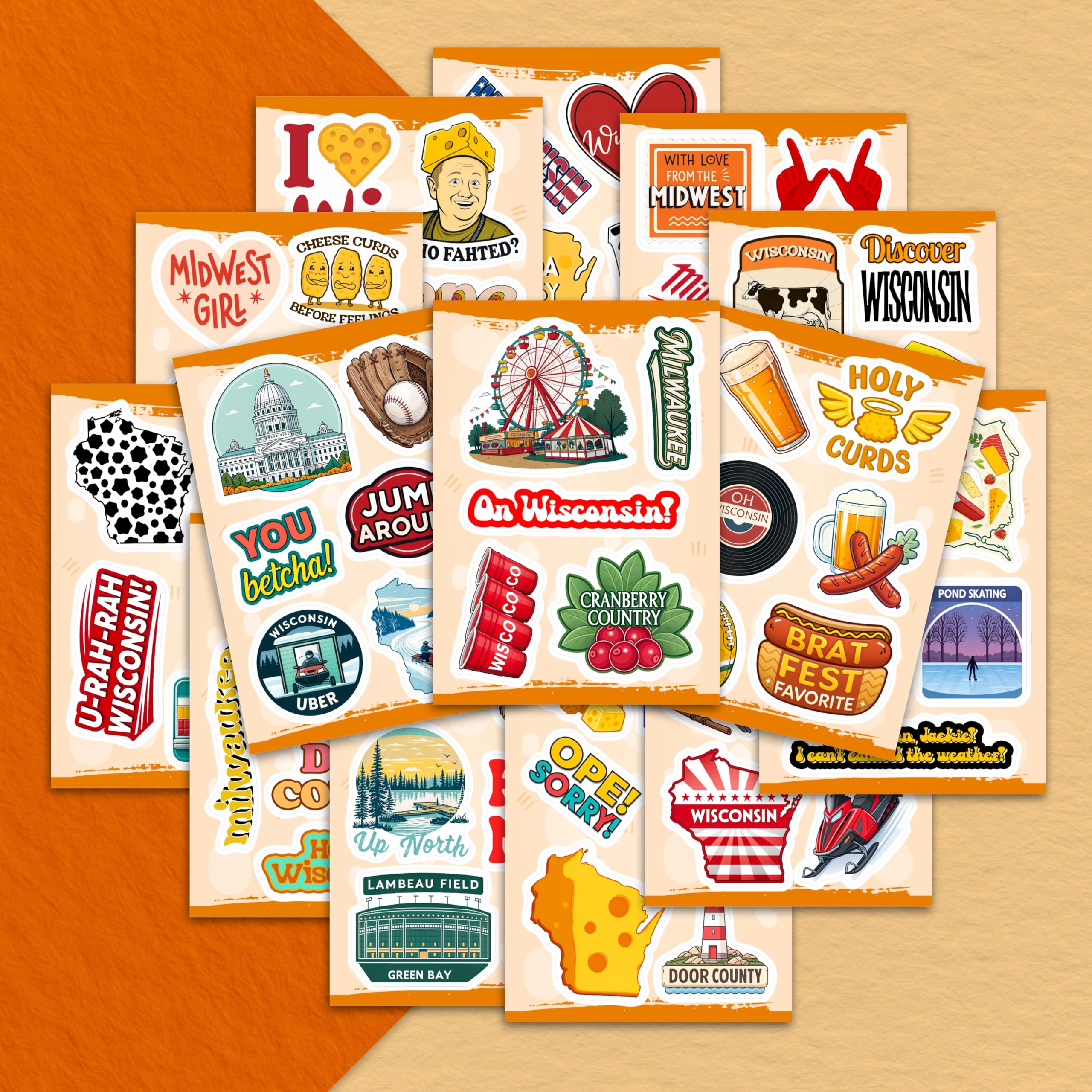 100Pcs Wisconsin Stickers and Decals for Water Bottle, Laptops, for Luggage - Wisconsin Gifts, Party Supplies - Gift for Women & Men