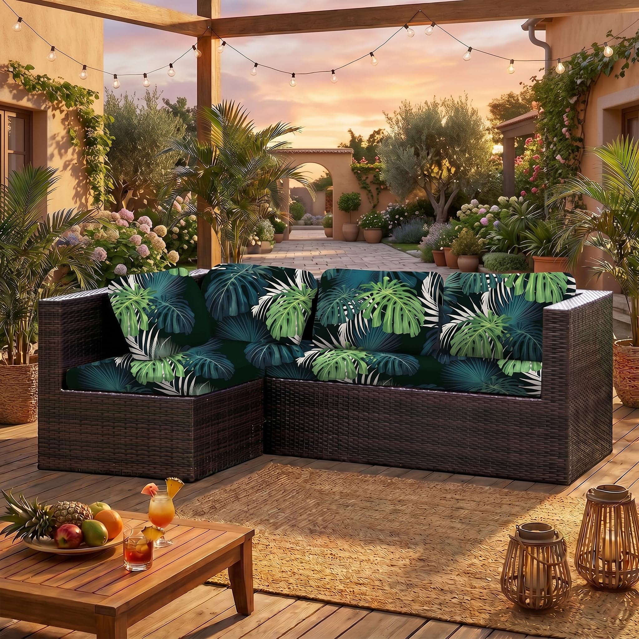 LiveGo Patio Stretch Sofa Cushion Cover Outdoor Cushion Cover Replacement Patio Furniture Cushions Couch Slipcovers Chair Seat Cover Soft Flexibility Protector (6, Flower A)
