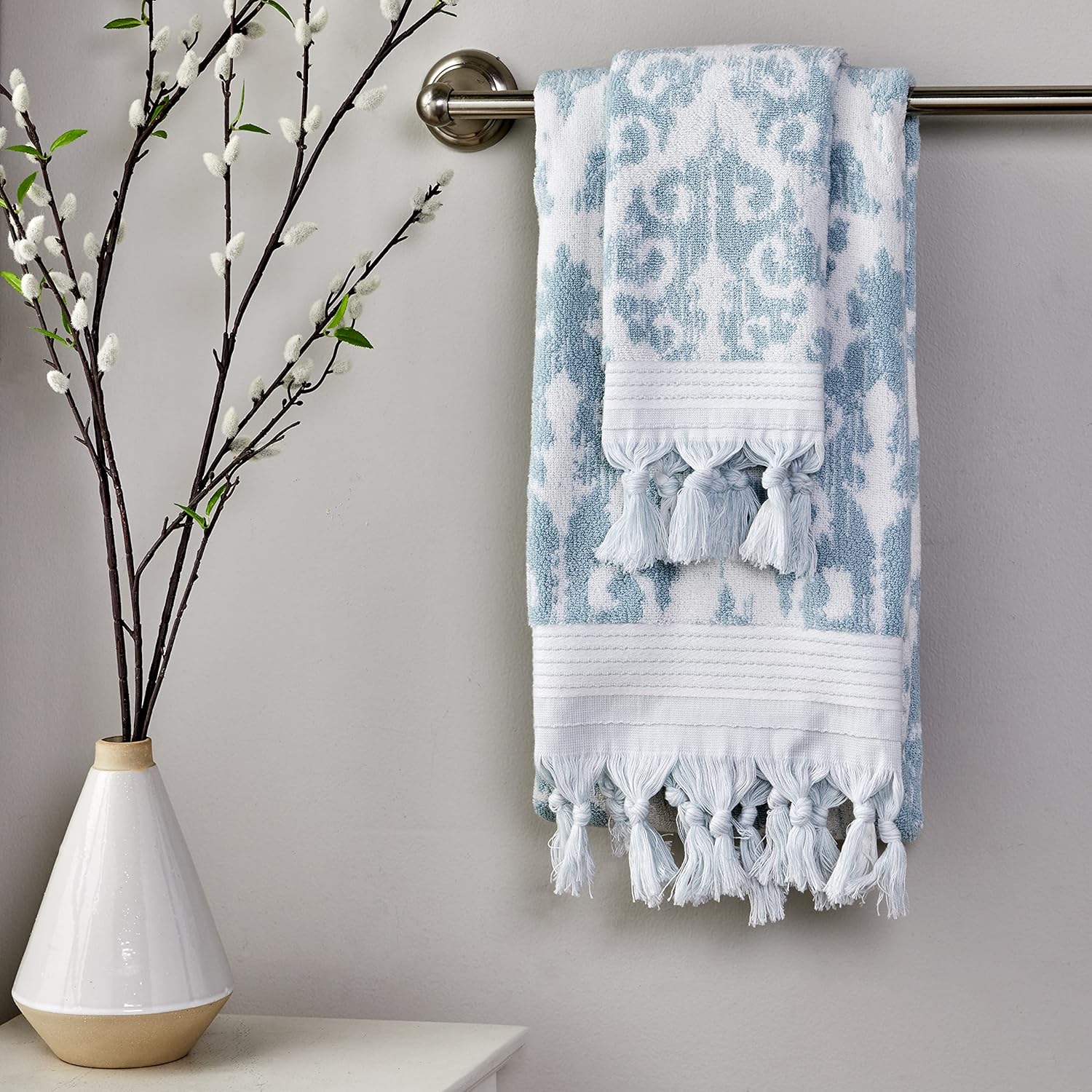 SKL Home Mirage Fringe 100% Turkish Cotton Hand Towel Set, Aqua - Image 5