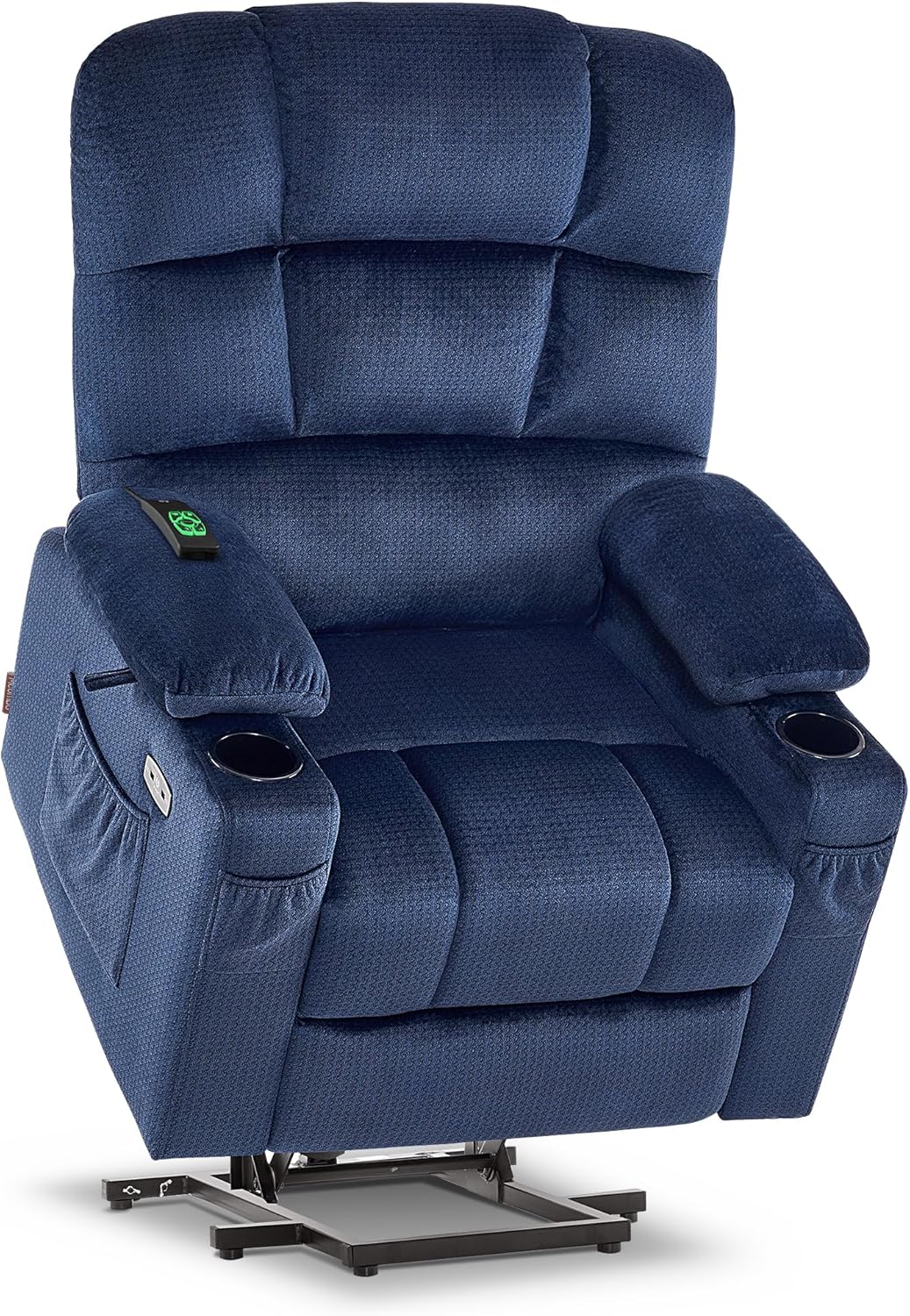 MCombo Dual Motor Power Lift Recliner Chair with Massage and Heat for Elderly People, Infinite Position, USB Ports, Cup Holders, Fabric 7680 (Large-Regular, Navy Blue)