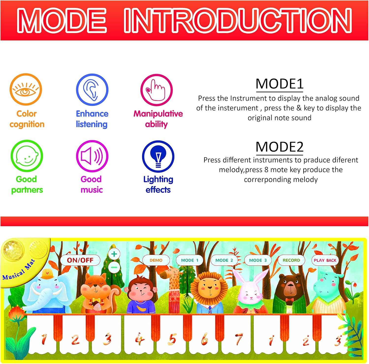 Musical Mats,Kids Music Piano Mats with 28 Music Sounds,Musical Toys Child Floor Piano Keyboard Mat Carpet Animal Blanket Touch Playmat Early Education Toys for Baby Boys Girls 1 2 3 4 5 Toddlers : Toys & Games