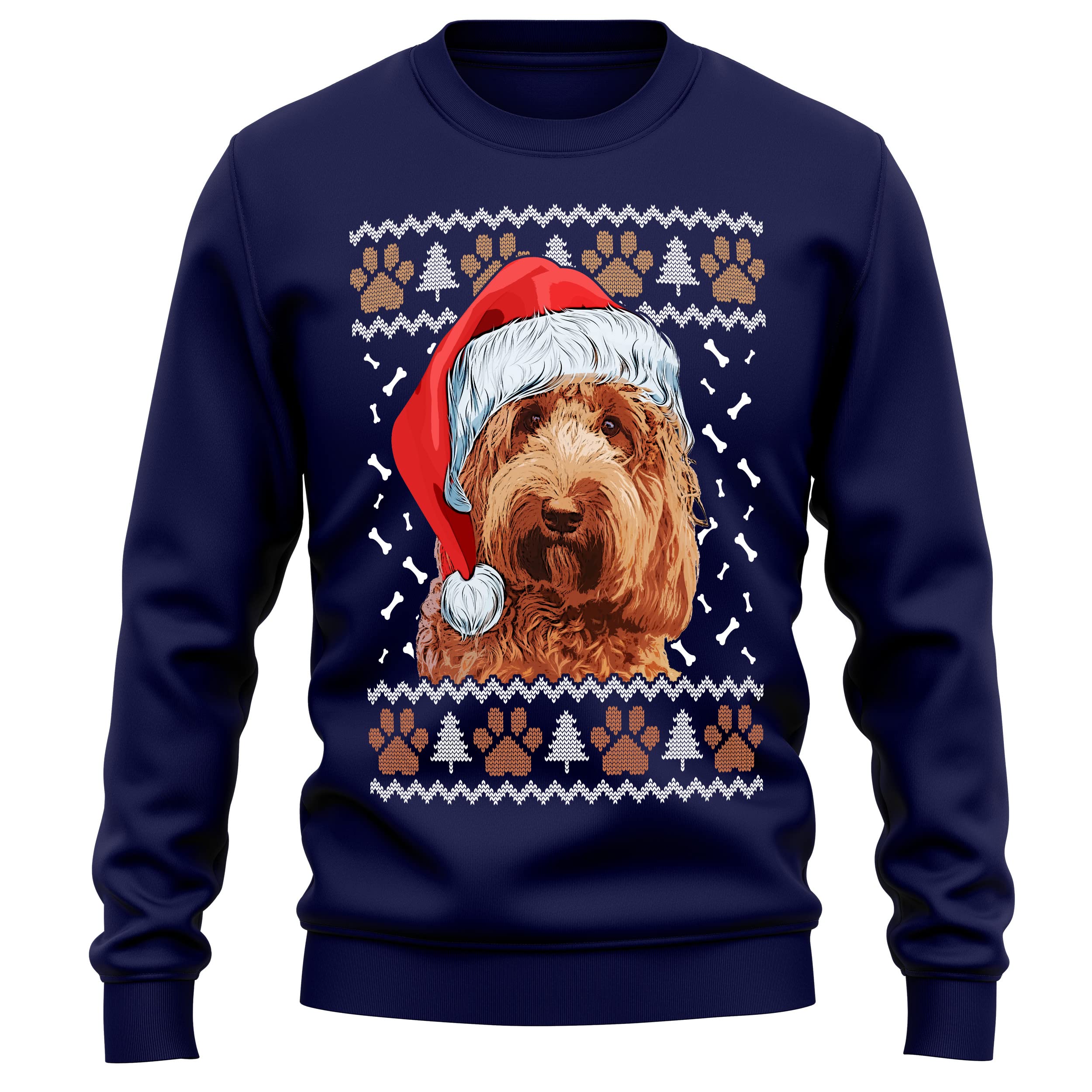 Purple Print House Cockapoo Christmas Sweatshirt Adult Xmas Jumper For Dog Owner Gifts Autumn Winter Puppy Walks Sweater For Him and Her, L, Navy