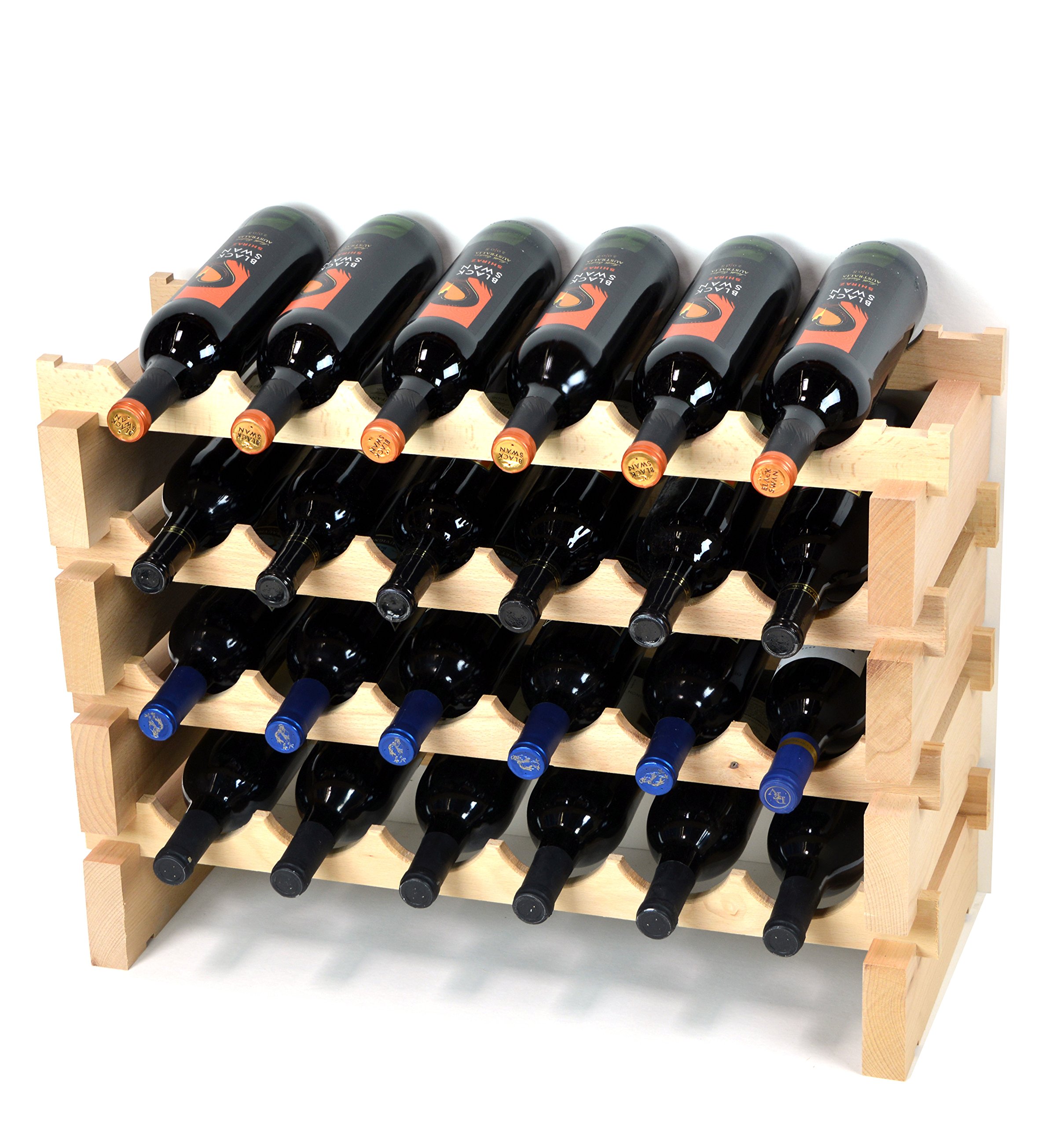 Wine Rack Wood -24 Bottles Modular Hardwood Wine Racks (6 bottles x 4 shelves)