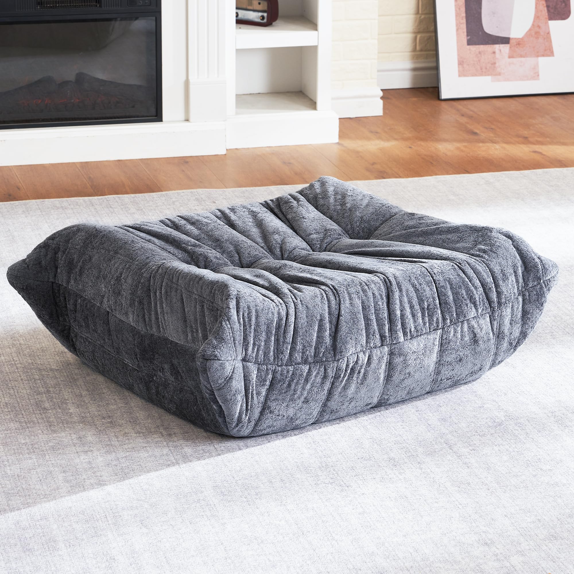 HABUTWAY Bean Bag Ottoman,Memory Foam Foot Rest,Ottoman,Grey