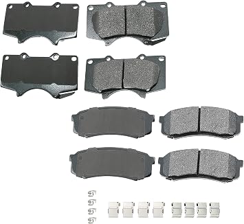 Akebono ProACT Front and Rear Ceramic Brake Pad Set Kit with Stainless Hardware Acoustic Sensors For Lexus GX460 GX470 Toyota 4Runner Sequoia FJ Cruiser