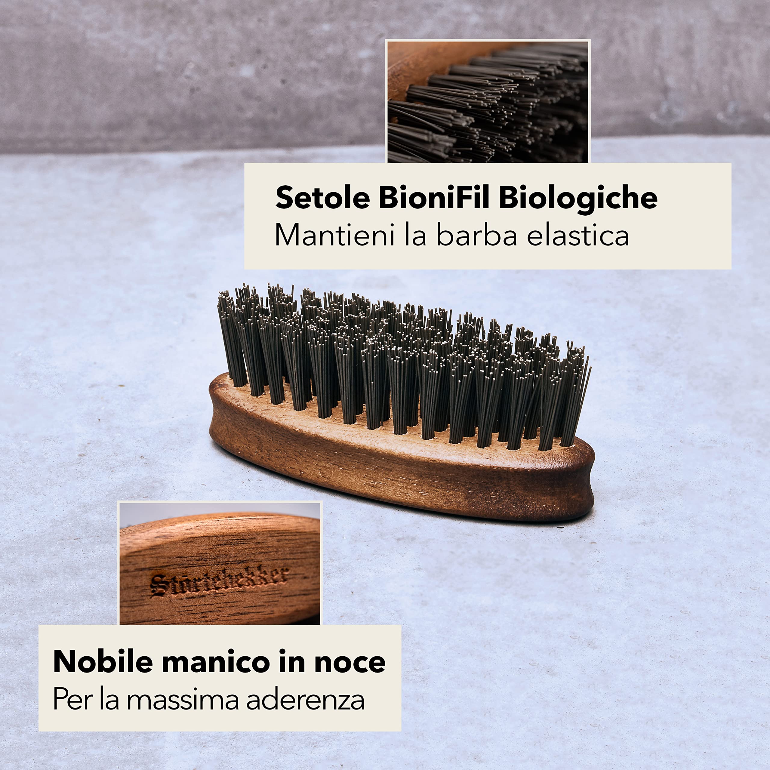 Störtebekker® Spazzola per la barba Premium - Made in Germany - Districa la Barba e Previene il Prurito - Setole BioniFil Sostenibili - Legno di Noce - Spazzola per Barba (Normale)
