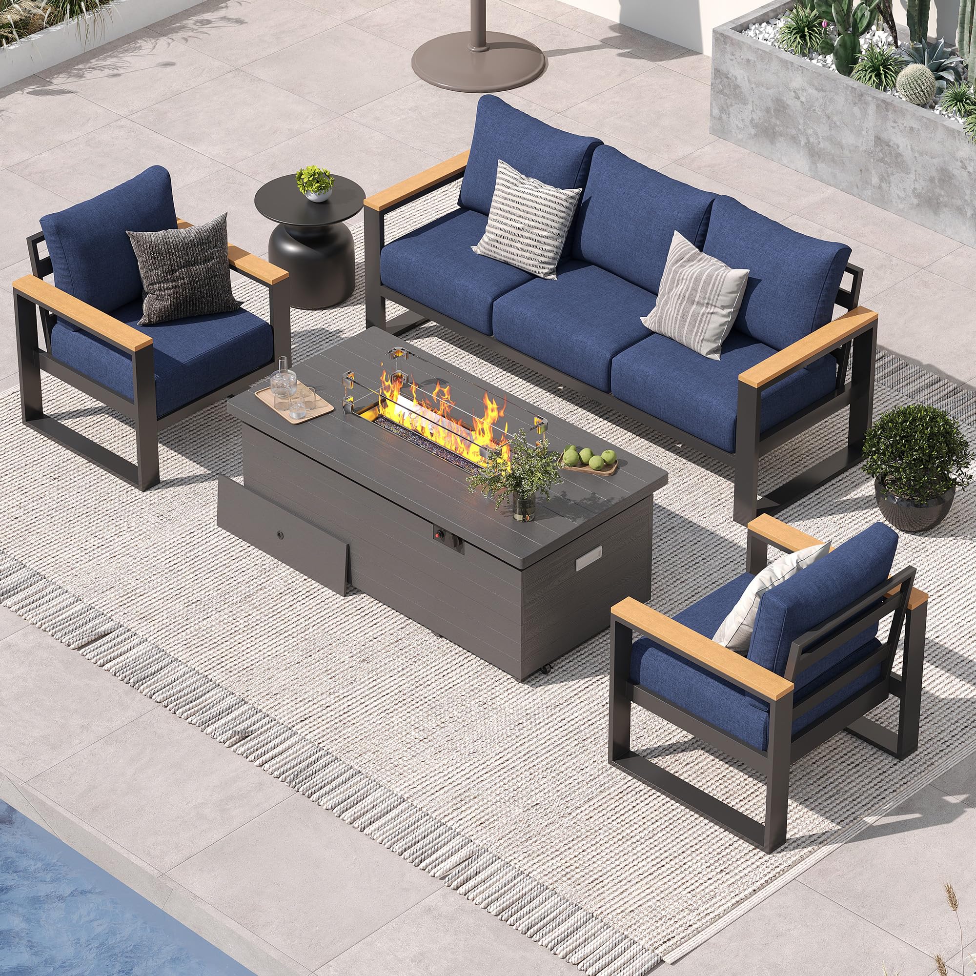 Sundale Outdoor Aluminum Patio Furniture Set with Fire Pit Table