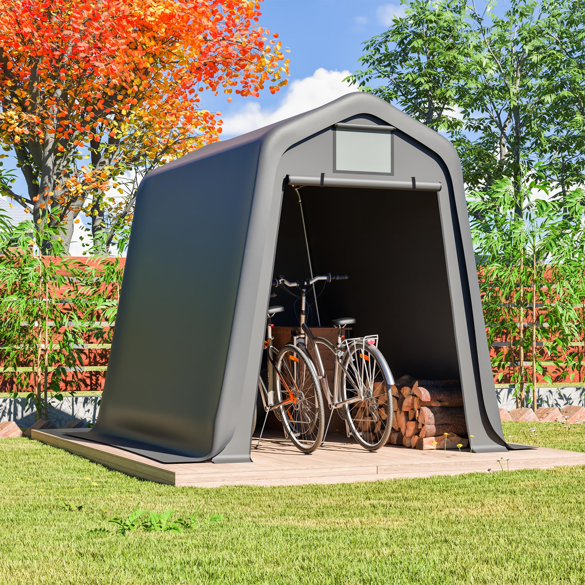 Aufbewahrungsschuppen PE 245x183x217 cm Grau mit Rollos | Wasserdichtes PE-Material, mit Rollos, UV- und windfest, als Gerätehaus oder Fahrradunterstand nutzbar