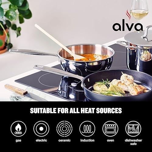 Miniatura 7 de Alva Maestro - Sartén de acero inoxidable para salsa, cacerola apta para horno para cocinar, olla pequeña para sopa con tapa, utensilios de cocina