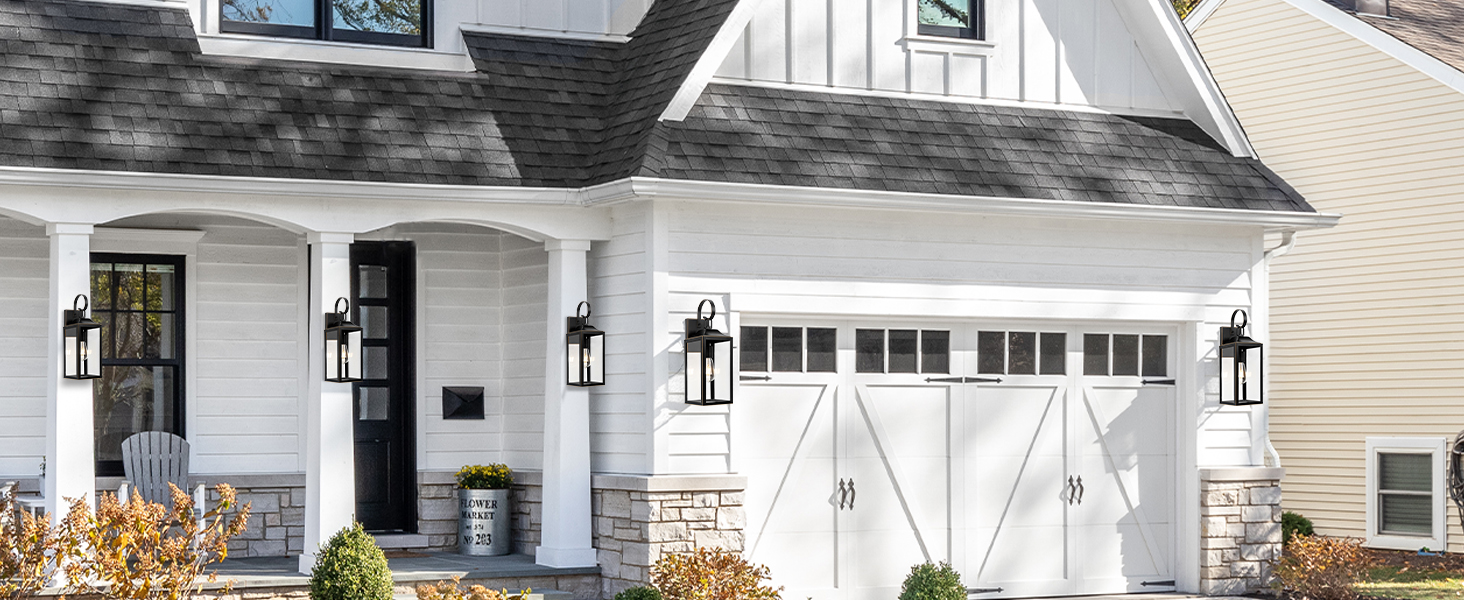 Image of 19 inch Large Outdoor Wall Lights Black with Gold Trim 2 Pack | Black Exterior Light Fixtures, Modern Wall Sconces, Waterproof Porch Lights Outdoor Lighting for House Garage Entryway