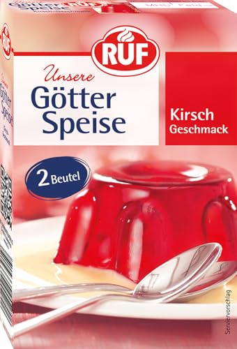 RUF Götterspeise Kirsch-Geschmack, Wackelpudding, Pulver für rote Götterspeise, einfache Zubereitung, nur Wasser und Zucker hinzufügen