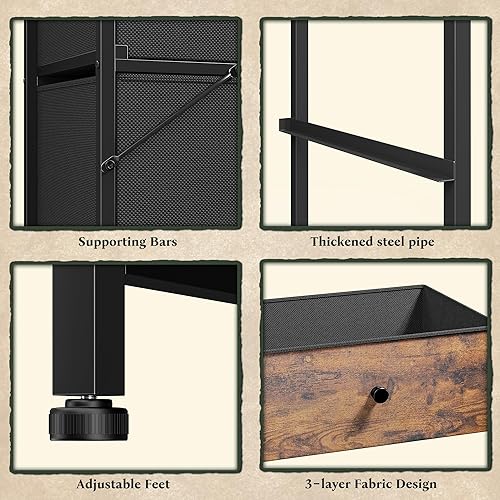 Miniatura 9 de Cómoda alta para dormitorio con 12 cajones de tela y cómodas, cómoda de dormitorio con marco de metal, parte superior de madera, armario de entrada