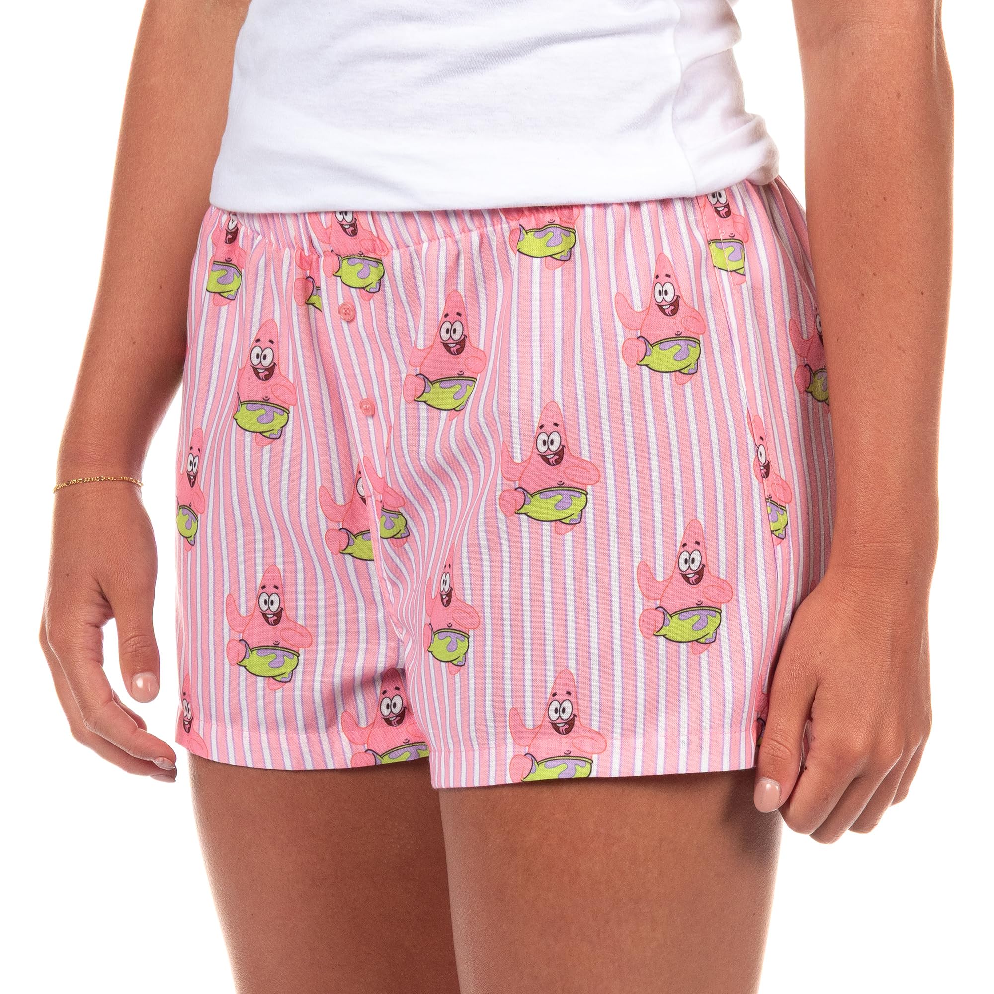 Nickelodeon Spongebob Squarepants Boxer Micro Shorts Women's Patrick Star Striped Pajama Lounge Bottoms