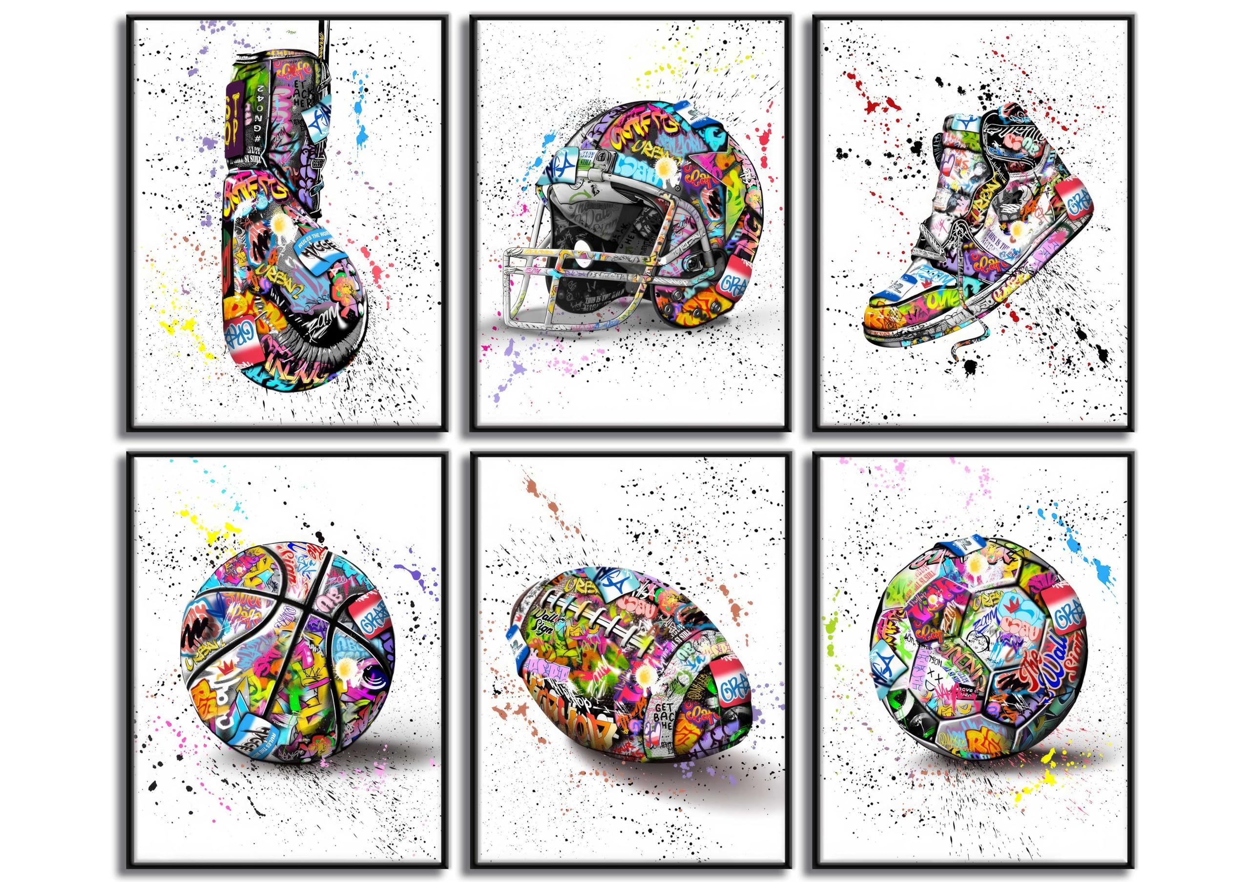 6pcs Graffiti Soccer Wall Art Street Pop American Sneakers Posters