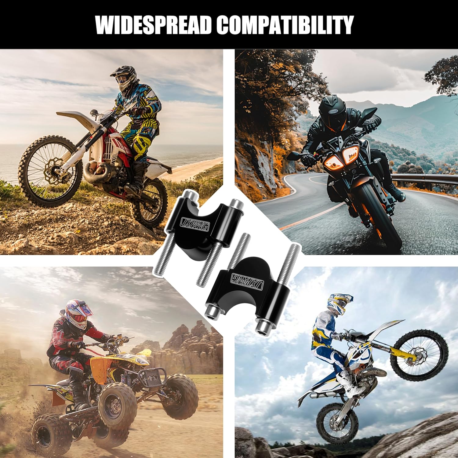 CNC Motorcycle Handlebar Risers 1 1/8" 28mm - 30mm Height Upgrade Clamp Mount - Fits for Yamaha, Honda, Kawasaki, Ducati Dirt Bike and ATVs (Black, 1-1/8 inch (28mm))