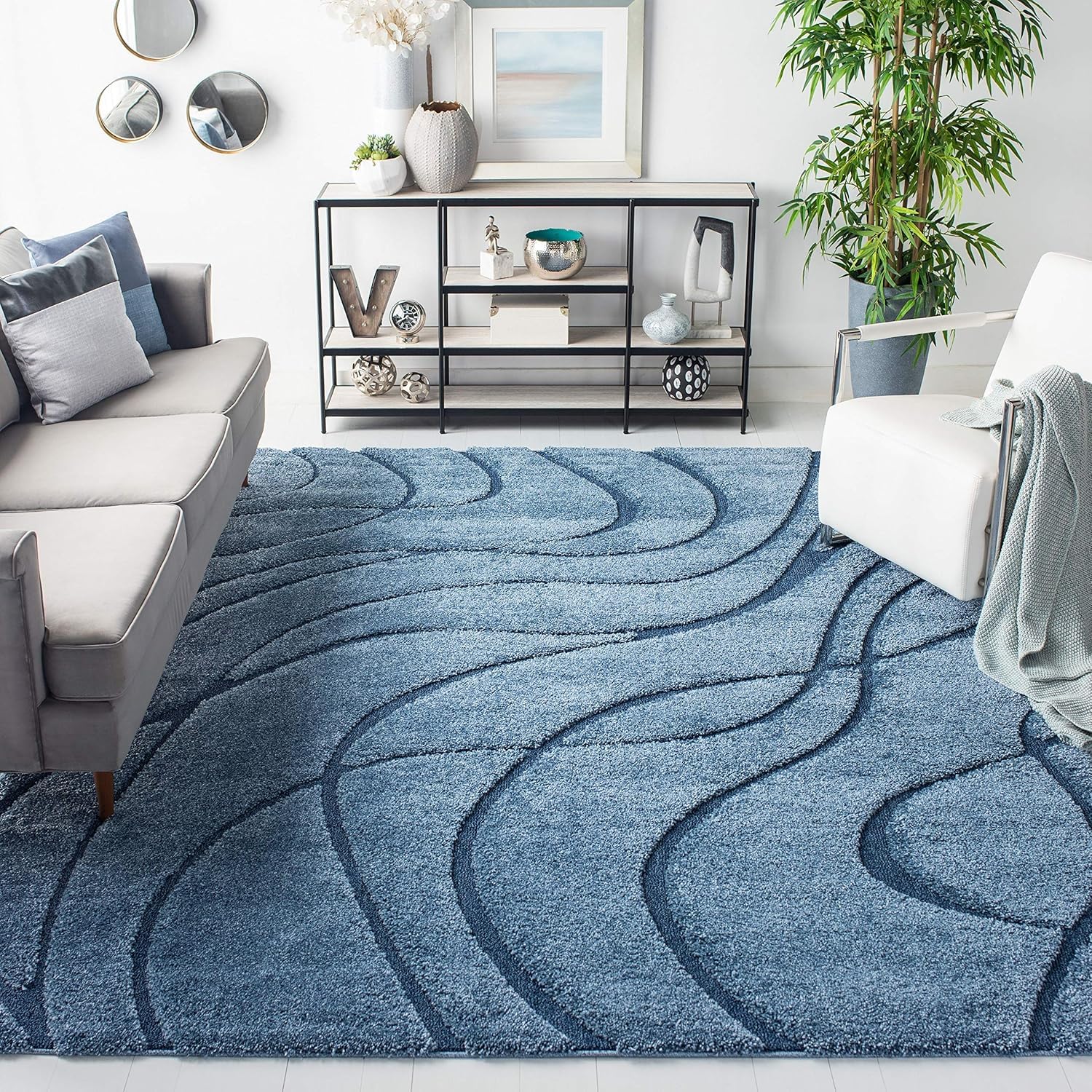 Modern Handmade Shaggy Carpet for Living Room-Soft Plush|Anti-Skid Rug|Blue|11x11 Feet-image-48