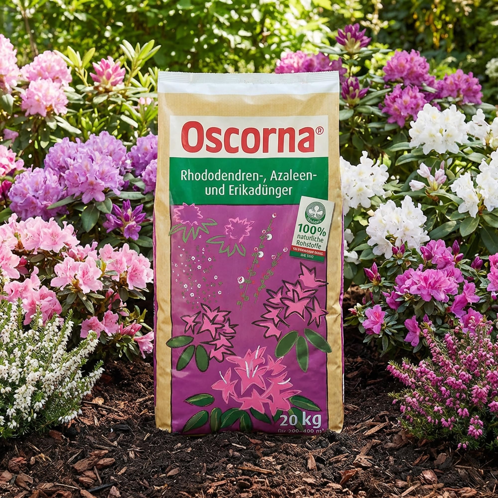 ELITE BBQ kompatibel mit Oscrona Rhododendren Azaleen und Erikadünger 20 kg Organischer Spezialdünger für Moorbeetpflanzen mit 75 bis 100 Tagen Langzeitwirkung