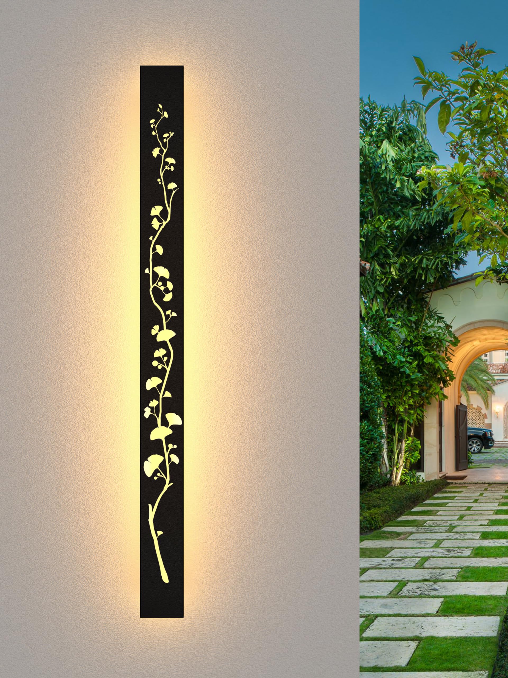 AOEH LED Wandlampe Aussen Lange Wandleuchte Ginkgo Wandlampe Schwarz Lang Ip65 Wasserdicht 3000k 32W Aluminium Villa Wandleuchte Für Gärten Terrassen Wohnzimmer Innen Wandleuchten Außenleuchte,100CM