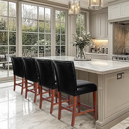 Miniatura 2 de Homepop Decoración del hogar | Taburetes de bar clásicos de altura de mostrador | Taburetes de bar de piel sintética de 24 pulgadas | Muebles