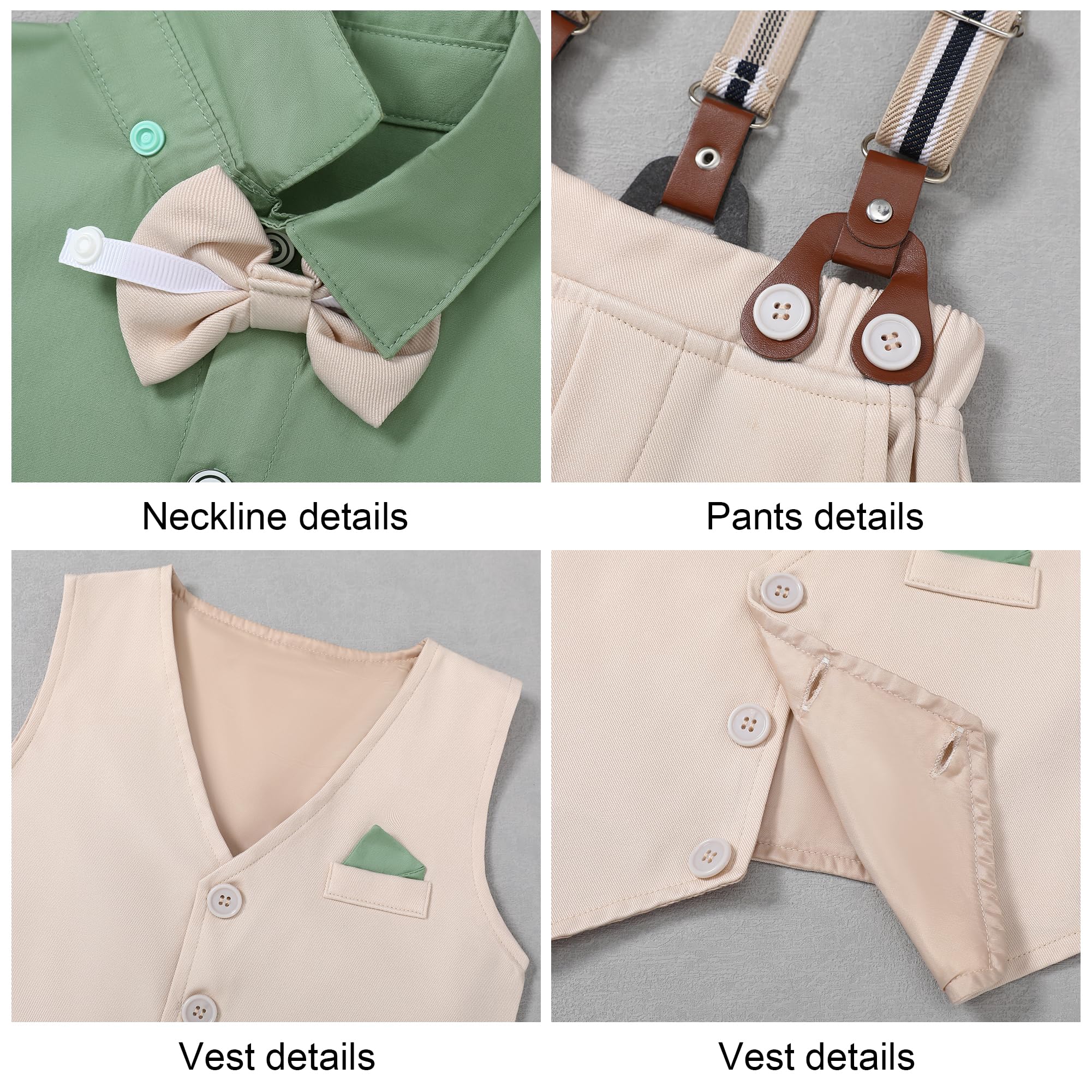 YUEMION Kleinkind Baby Jungen Kleidung Anzüge Gentleman Kleid Hemd + Fliege + Weste + Strapshose Junge formelle Hochzeit Outfits Set 1-5T